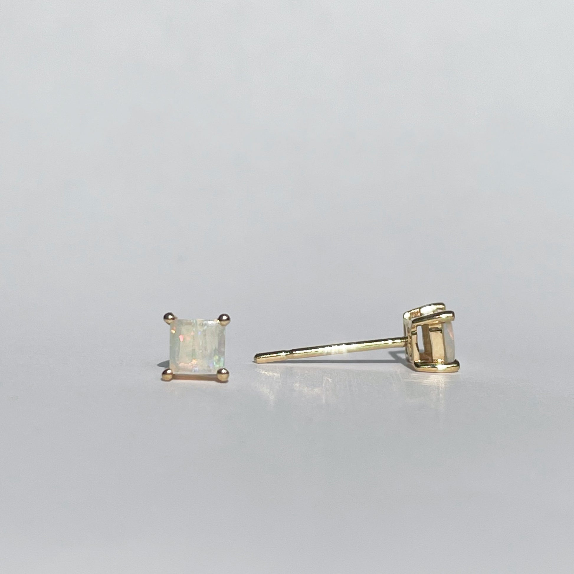 14K Solid Gold Natural Opal Studs