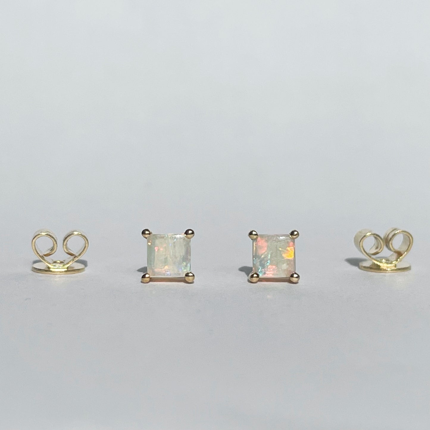 14K Solid Gold Natural Opal Studs