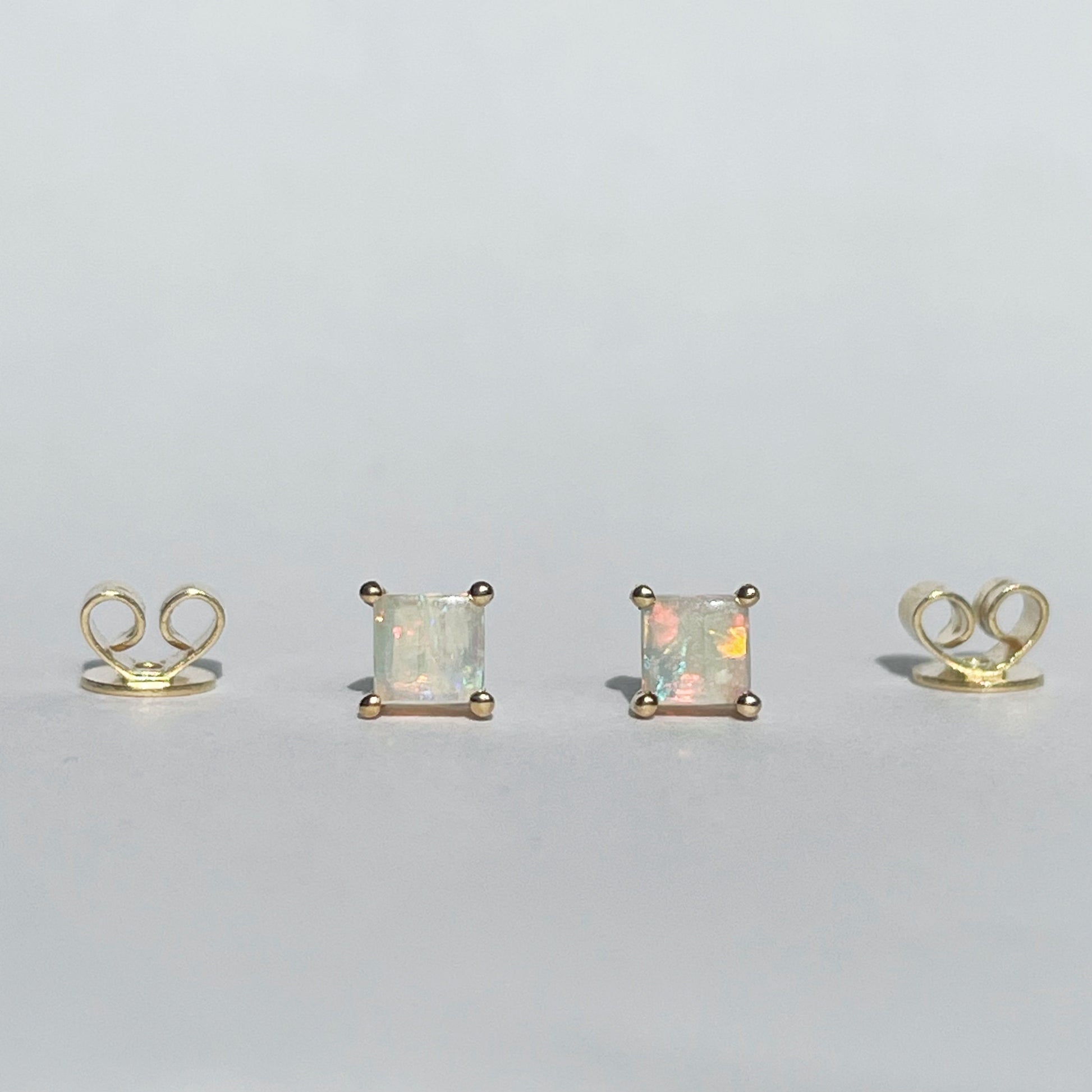 14K Solid Gold Natural Opal Studs