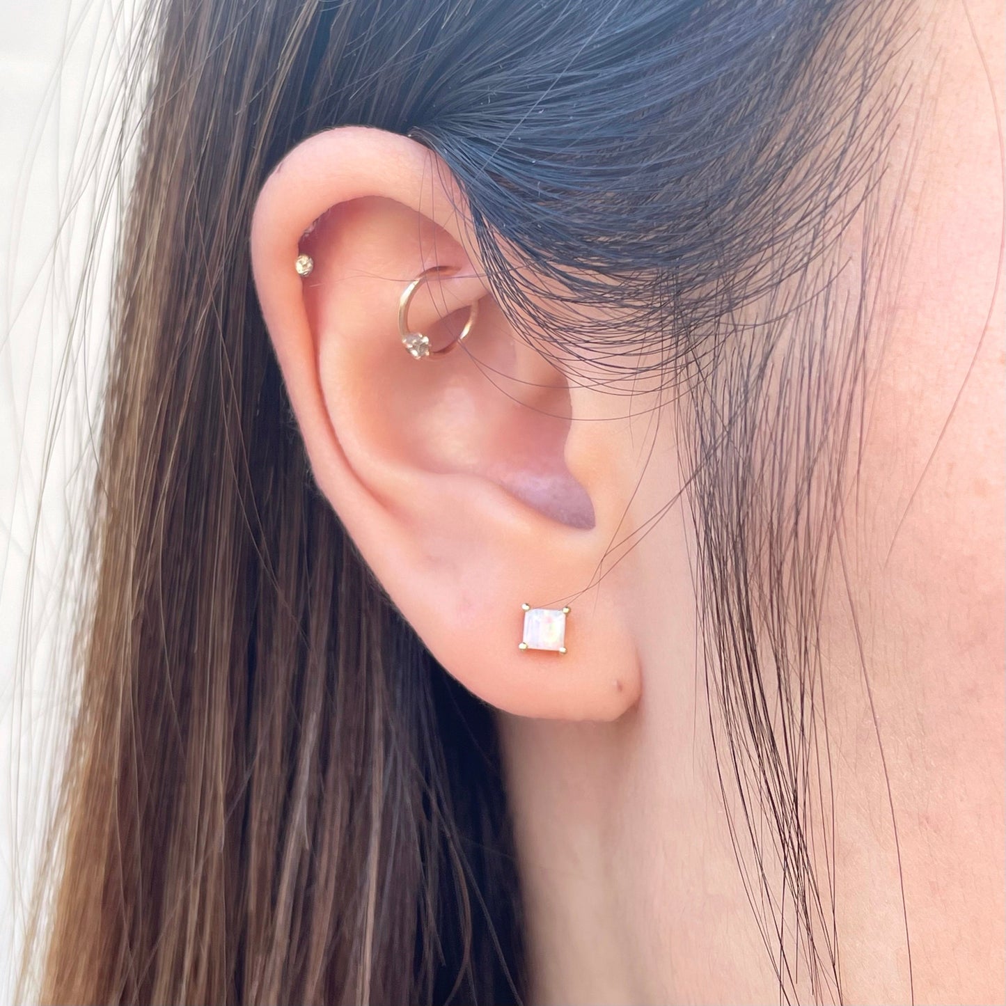 14K Solid Gold Natural Opal Studs