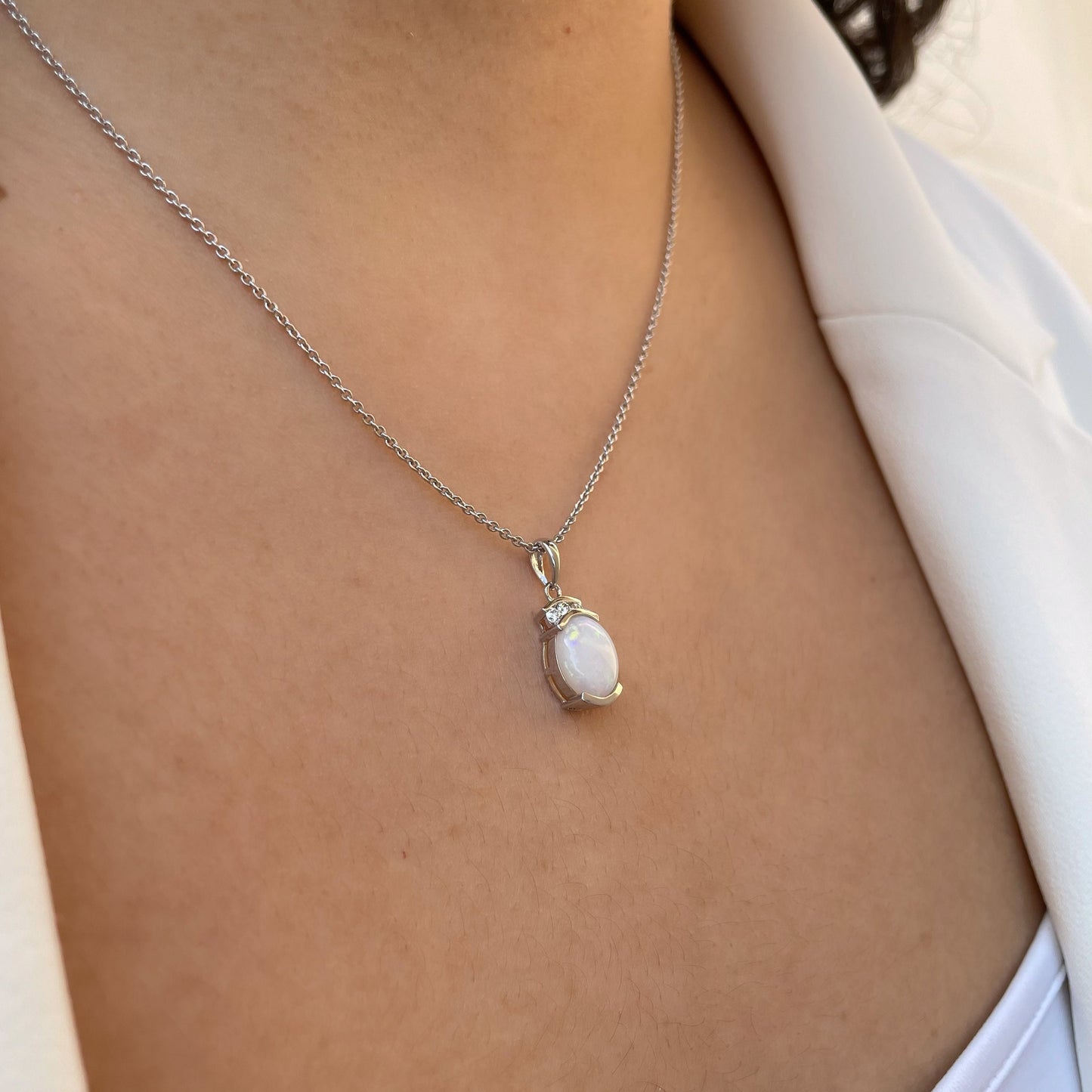 14K Solid Gold Australian Opal and Diamond Pendant (pendant only)