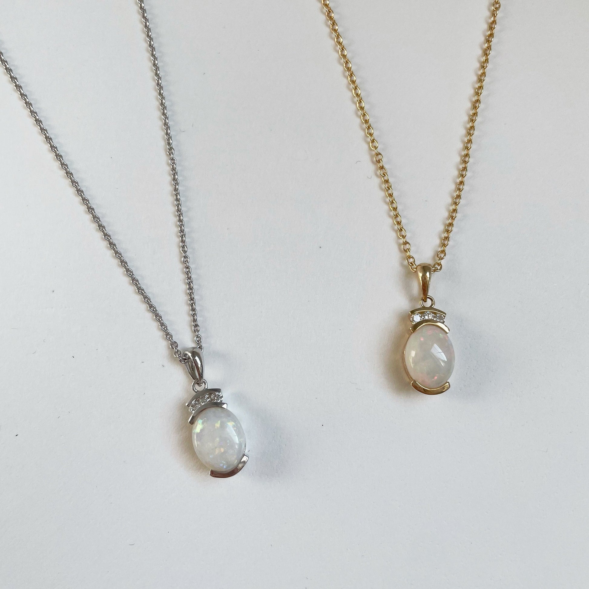 14K Solid Gold Australian Opal and Diamond Pendant (pendant only)