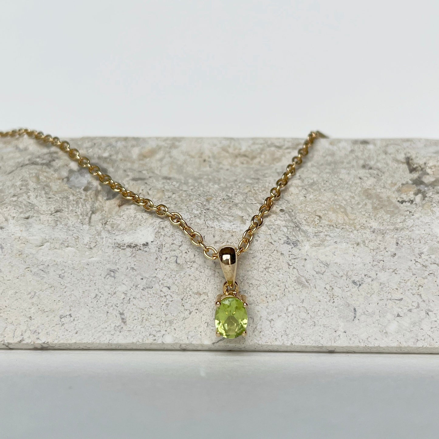 14K Solid Gold Genuine Peridot Pendant