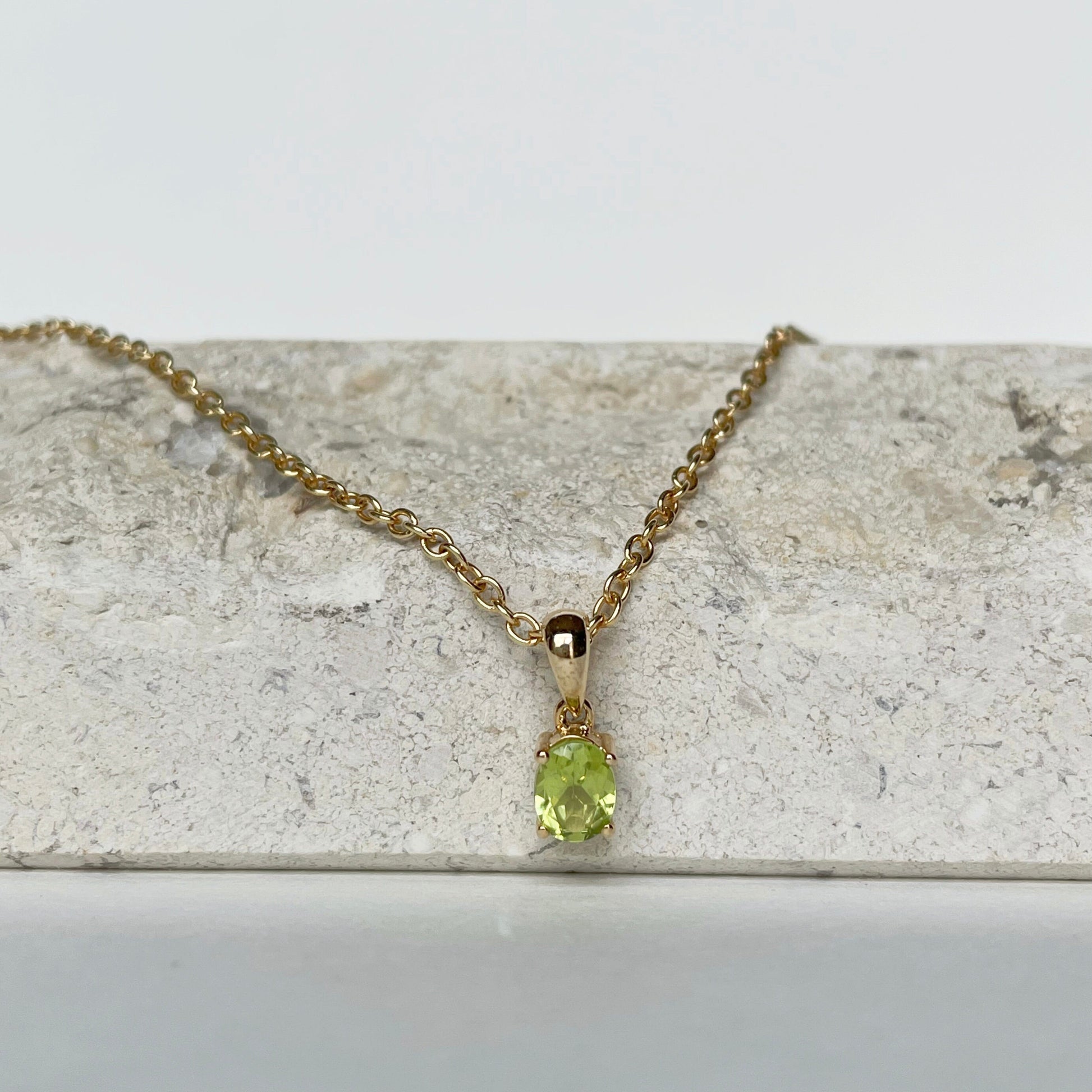 14K Solid Gold Genuine Peridot Pendant