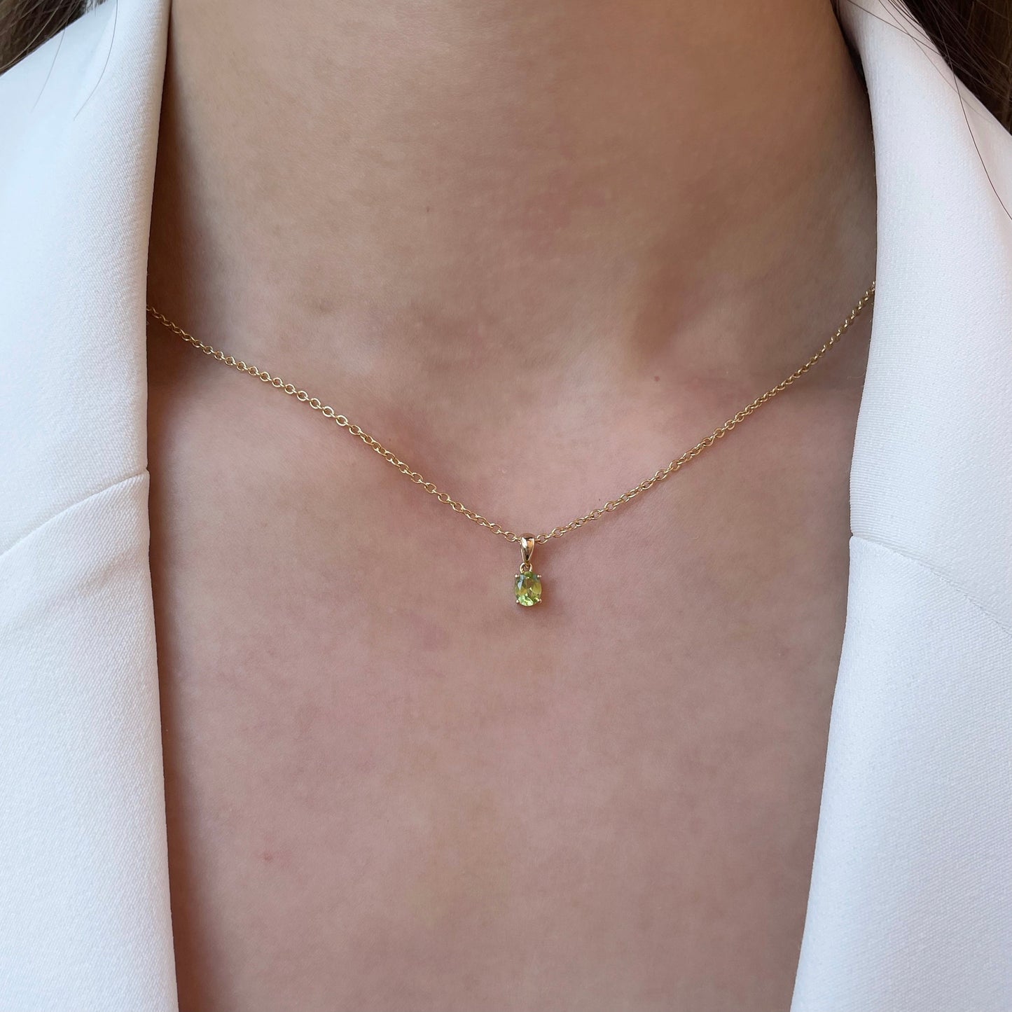 14K Solid Gold Genuine Peridot Pendant