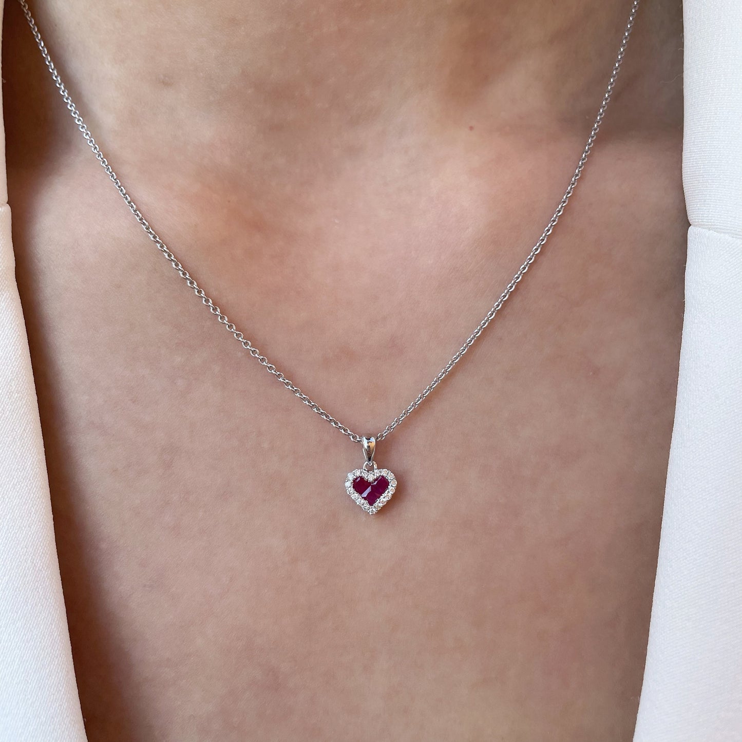 14K Solid Gold Genuine Diamond and Ruby Heart Pendant