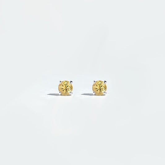 14K Solid Gold Genuine 3mm Yellow Sapphire Studs/Pair