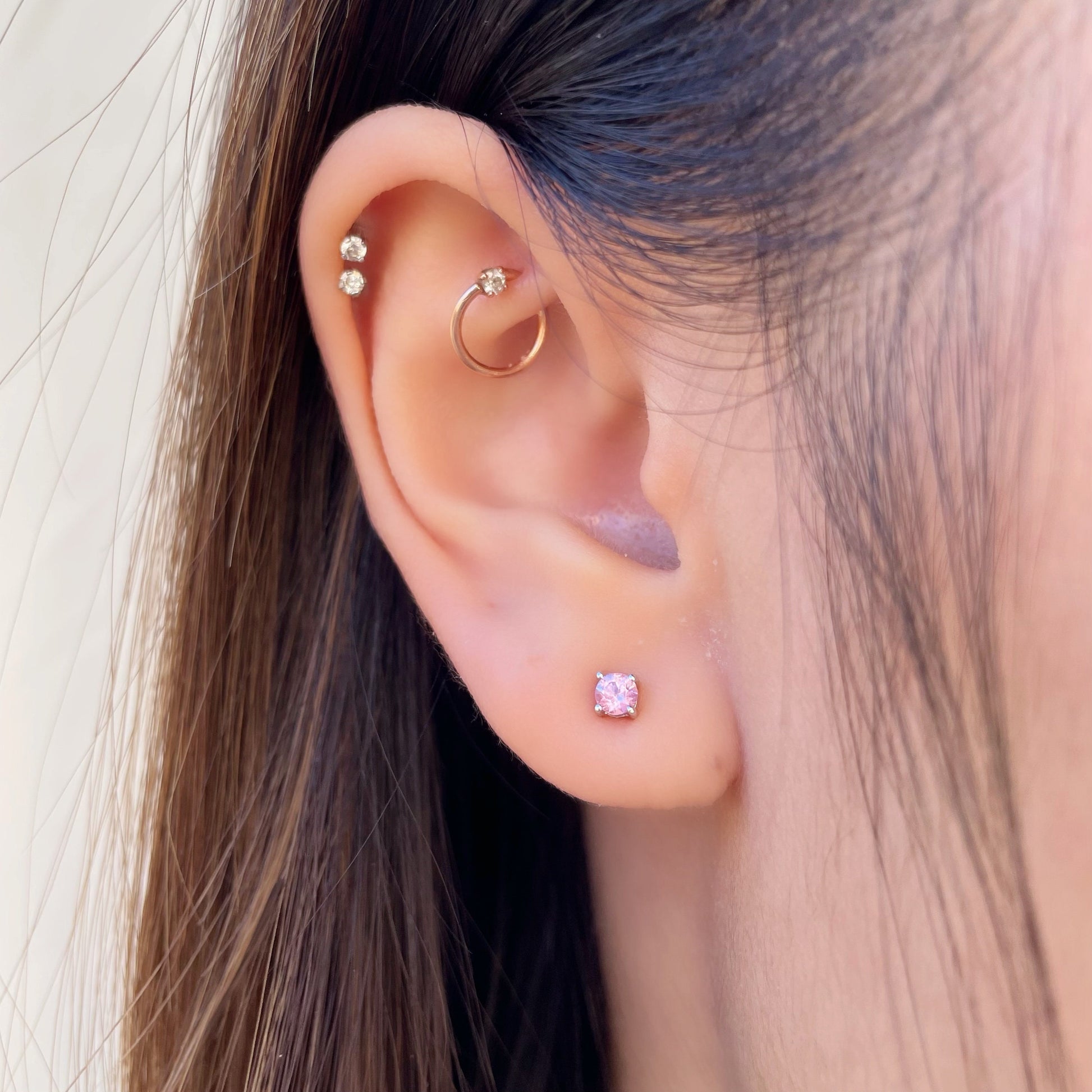 14K Solid Gold Genuine Pink Sapphire Studs