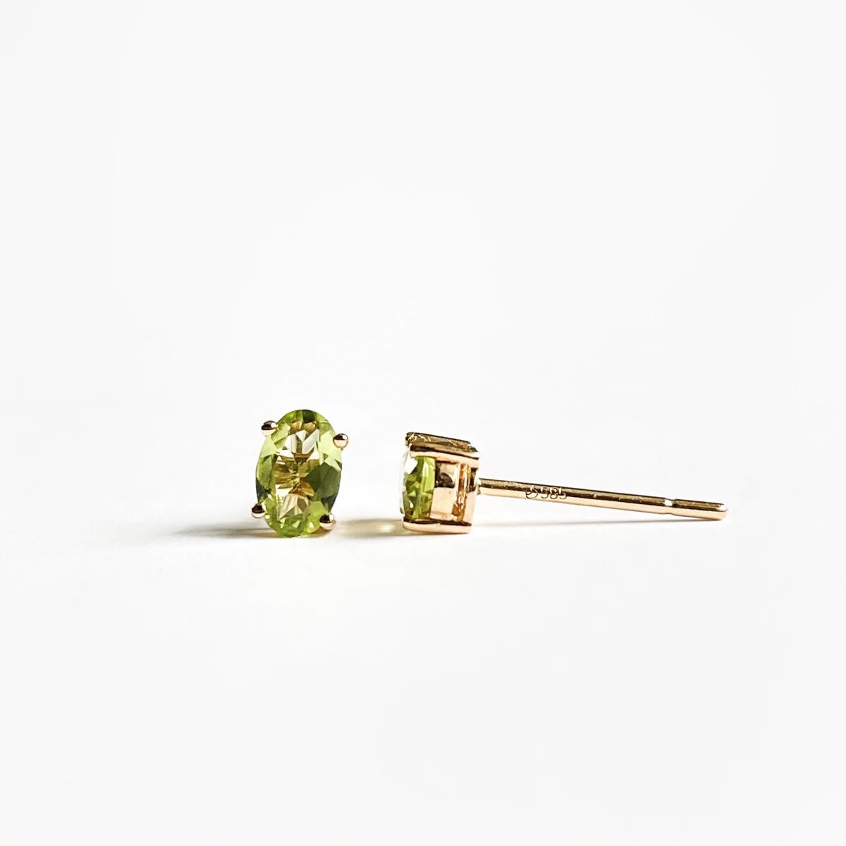 14K Solid Gold Natural Peridot Stud Earrings | Genuine Peridot Earrings | August Birthstone | Oval Gold Studs | Fine Jewelry Gift for Her