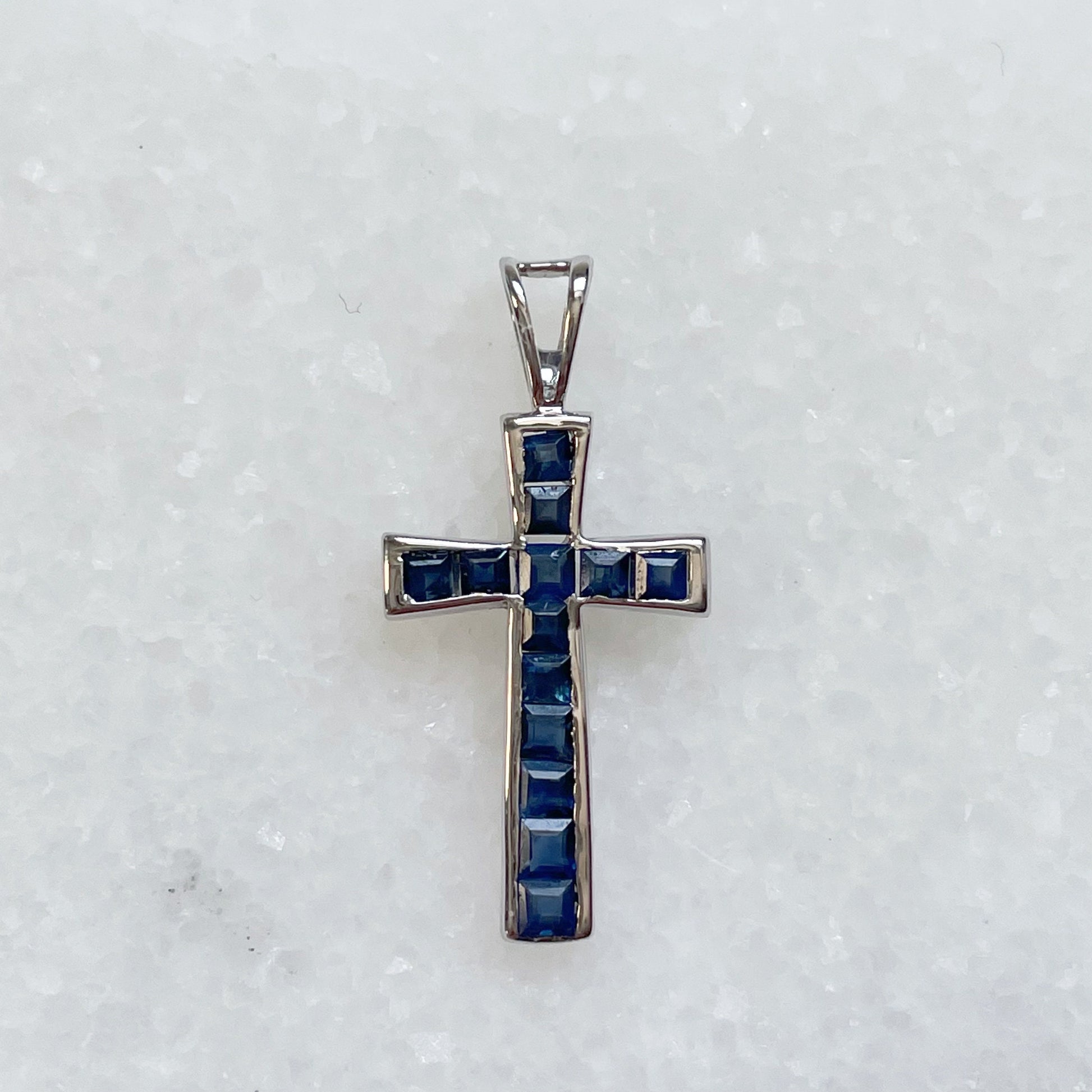 14K Solid Gold Sapphire Cross Pendant