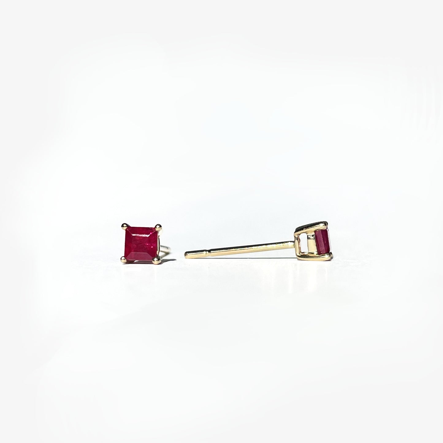 14K Solid Gold Genuine Ruby Square Studs