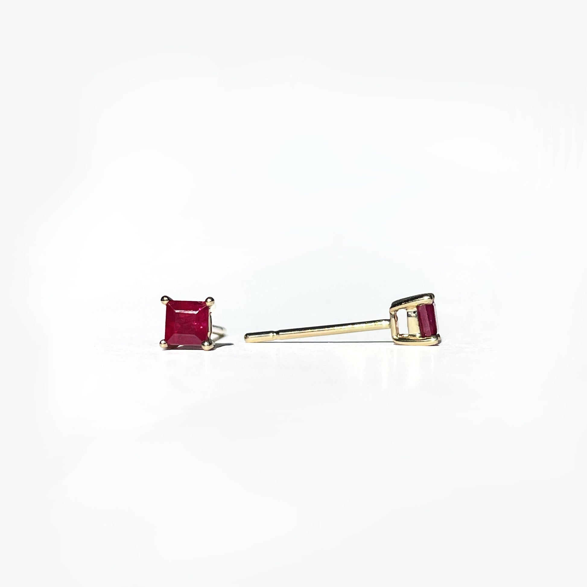 14K Solid Gold Genuine Ruby Square Studs