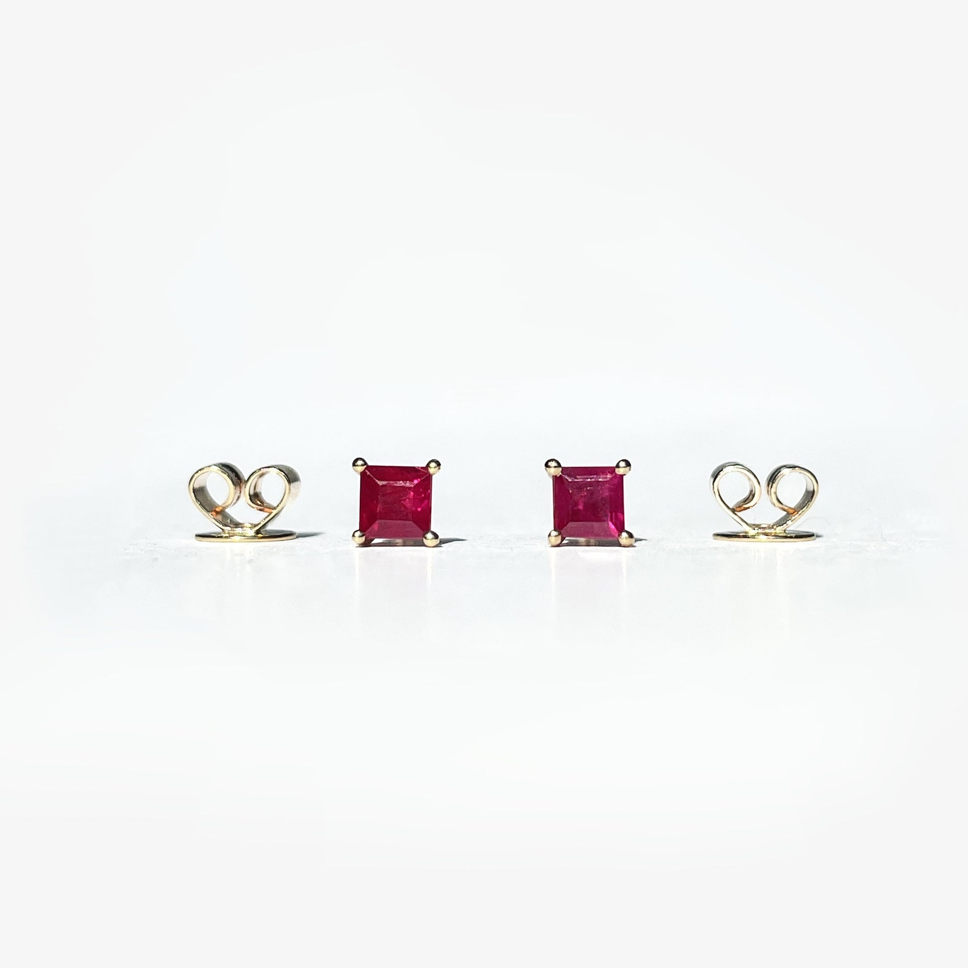 14K Solid Gold Genuine Ruby Square Studs