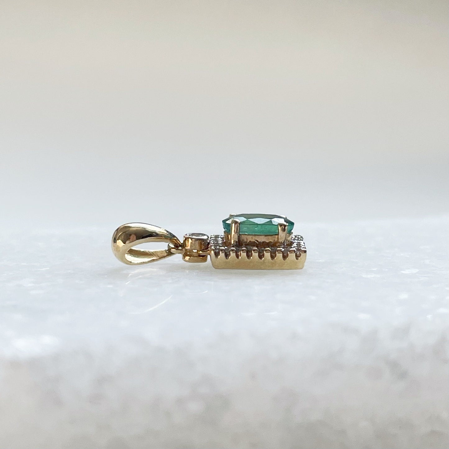 14K Solid Gold Genuine Emerald and Diamond Pendant