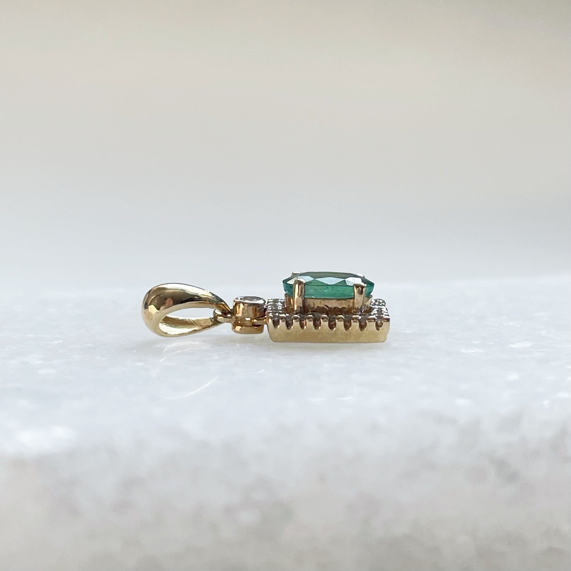14K Solid Gold Genuine Emerald and Diamond Pendant (Pendant only no chain)