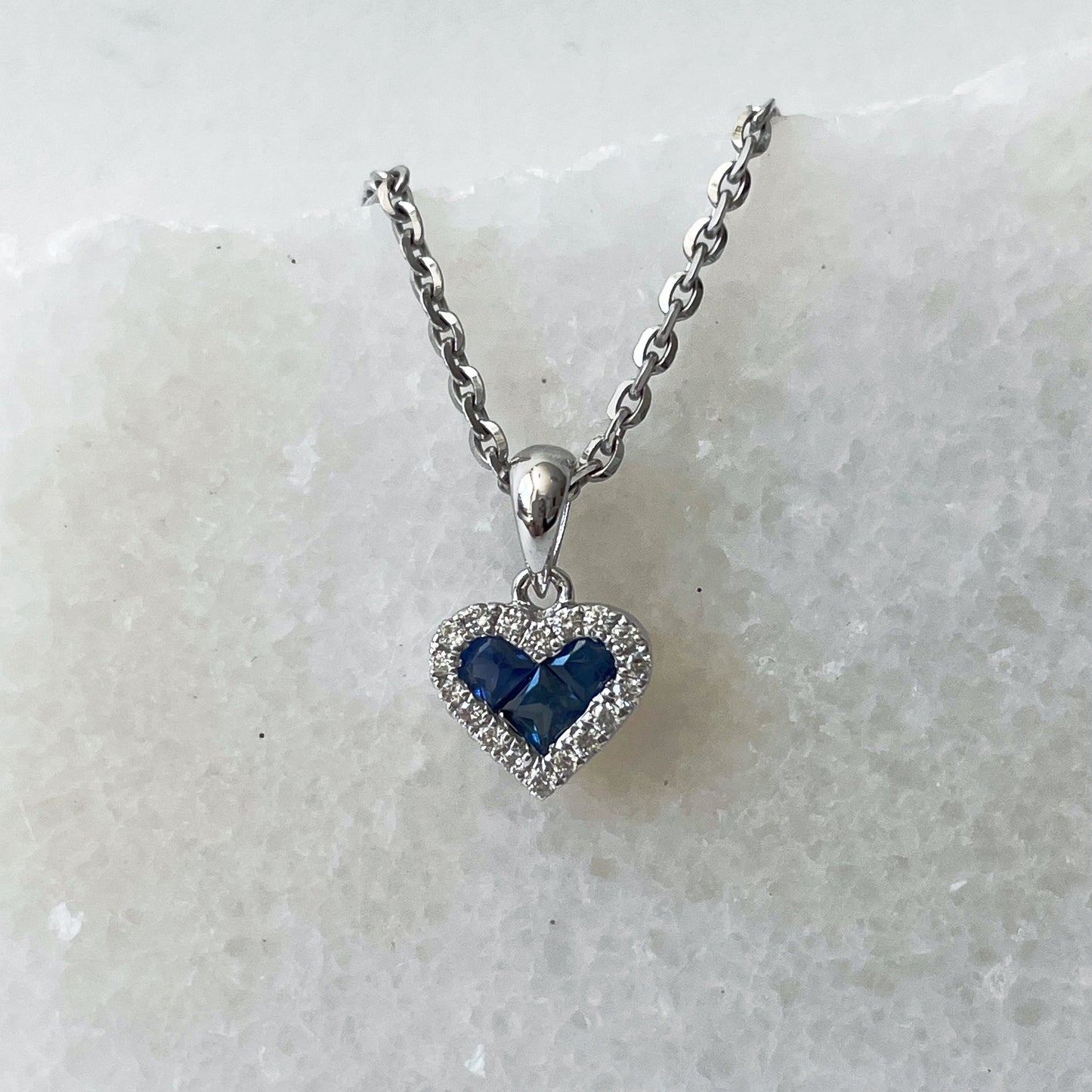 14K Solid Gold Sapphire and Diamond Heart Pendant