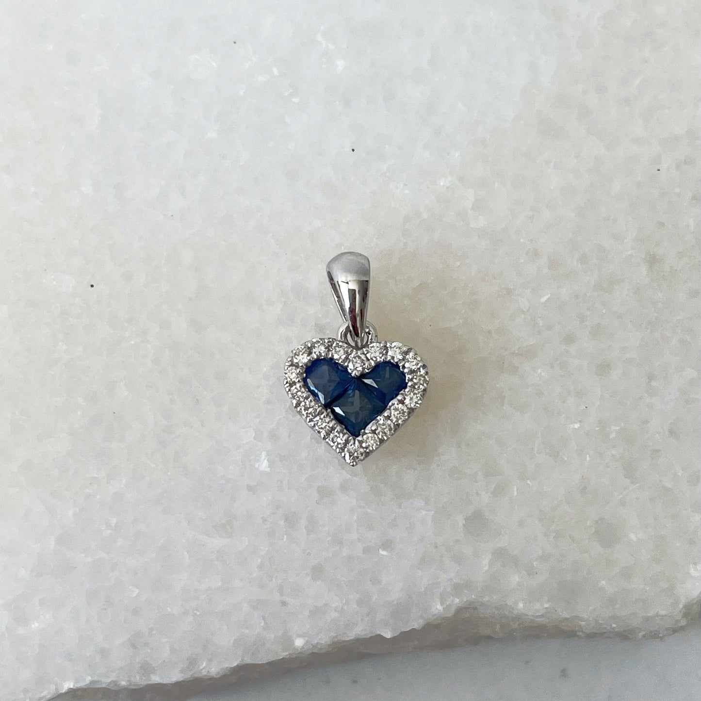 14K Solid Gold Sapphire and Diamond Heart Pendant