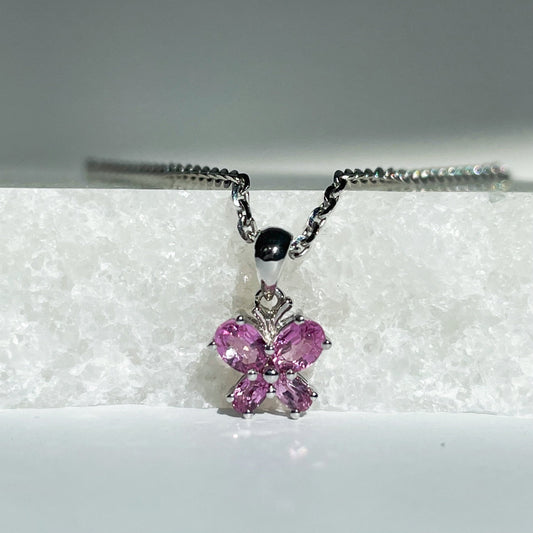 14K Solid Gold Genuine Pink Sapphire Butterfly Pendant