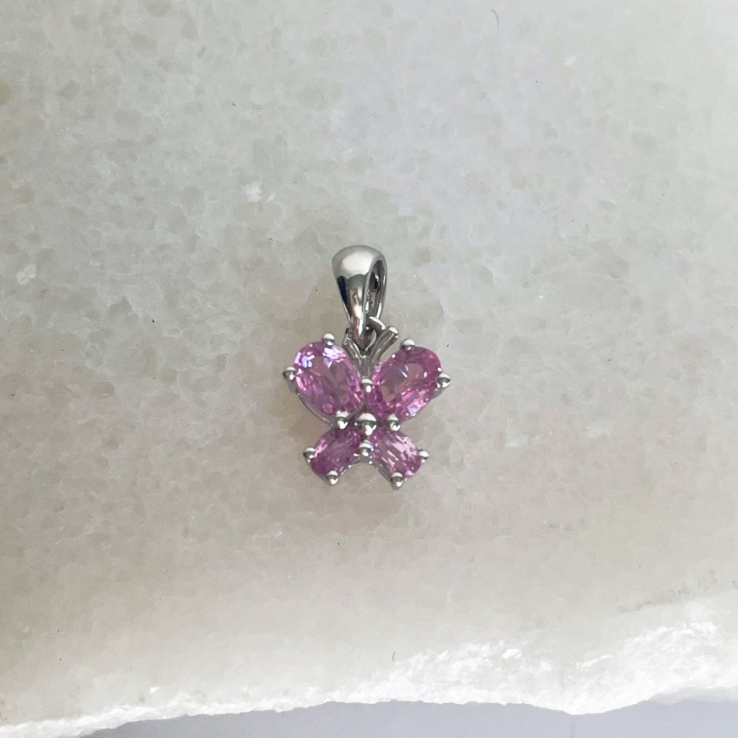 14K Solid Gold Genuine Pink Sapphire Butterfly Pendant