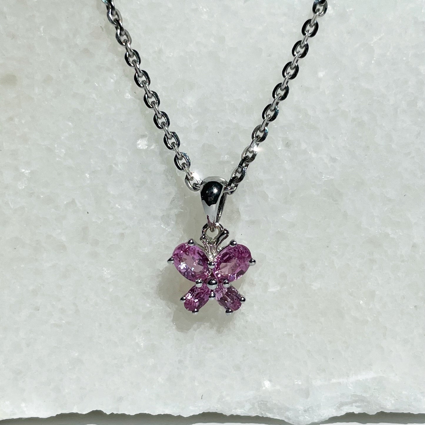 14K Solid Gold Genuine Pink Sapphire Butterfly Pendant