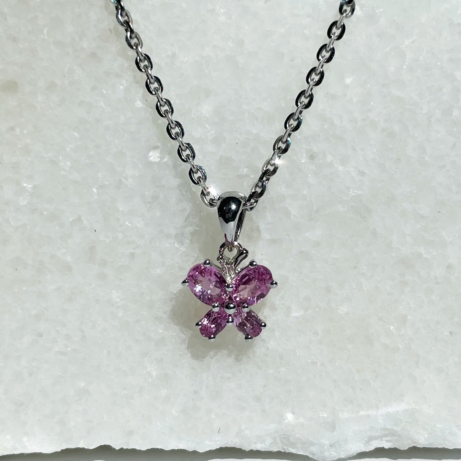14K Solid Gold Genuine Pink Sapphire Butterfly Pendant