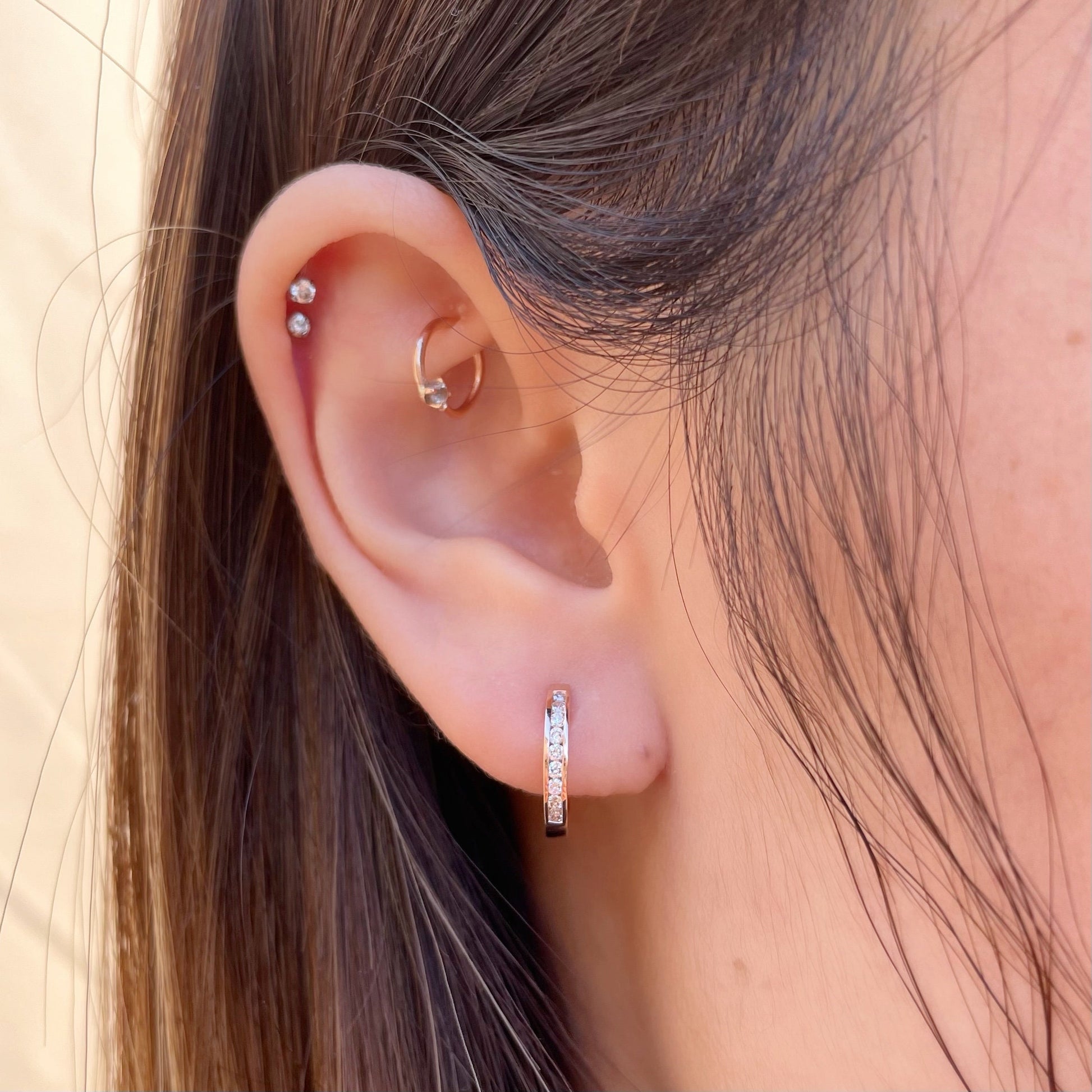 14K Solid Gold Genuine Diamond Hoops/Pair