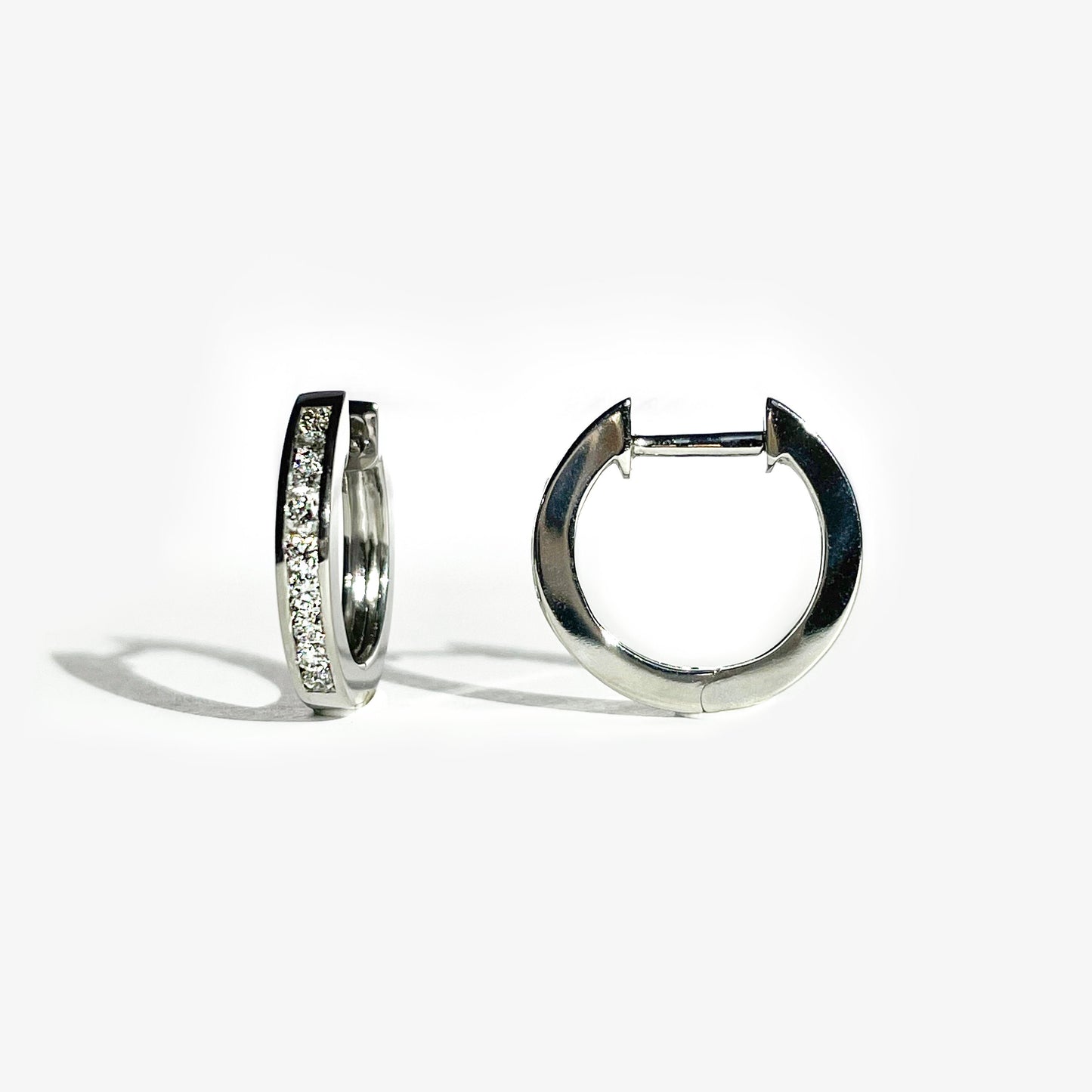 14K Solid Gold Genuine Diamond Hoops/Pair