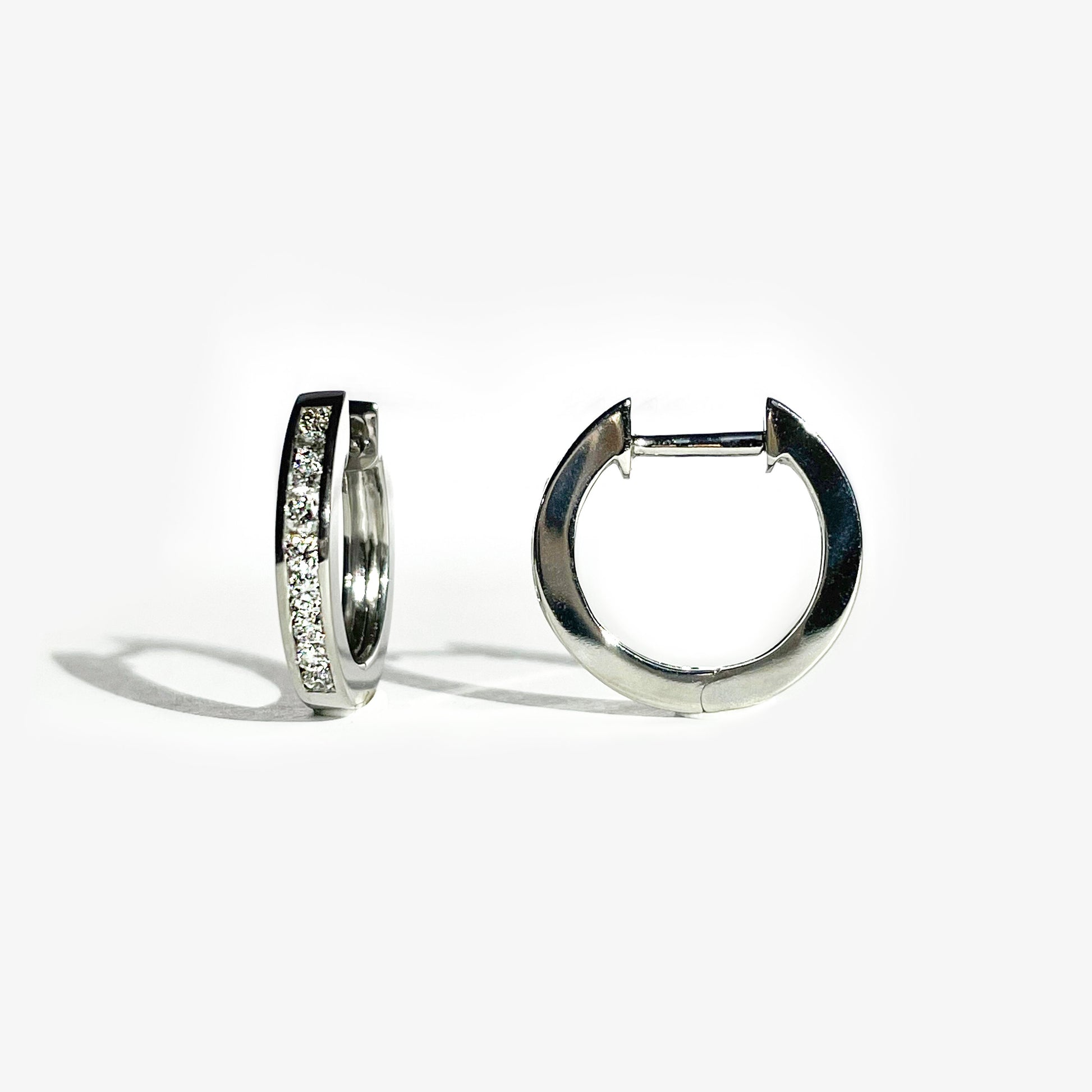 14K Solid Gold Genuine Diamond Hoops/Pair