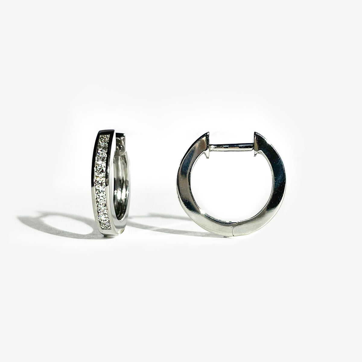 14K Solid Gold Genuine Diamond Hoops/Pair