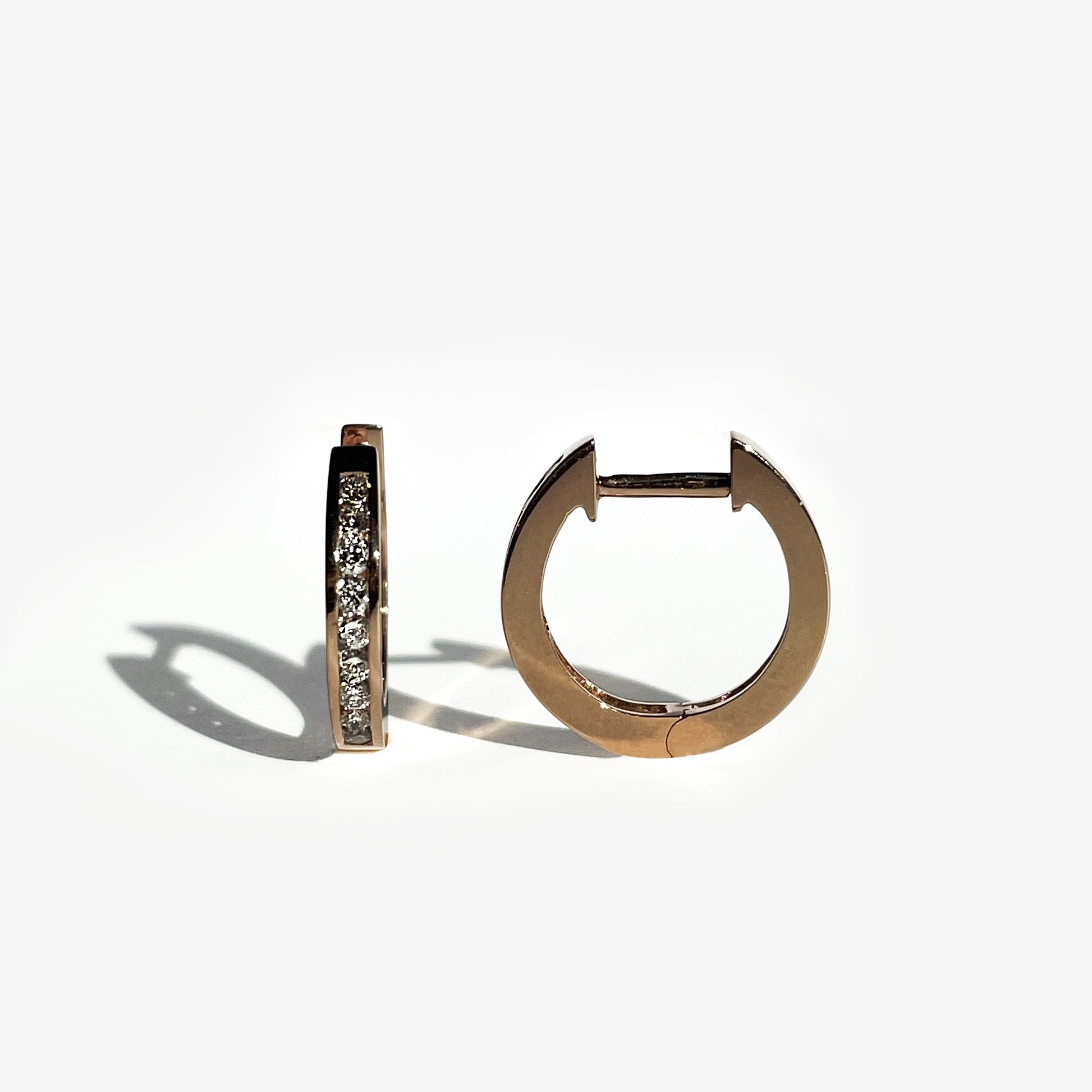 14K Solid Gold Genuine Diamond Hoops/Pair