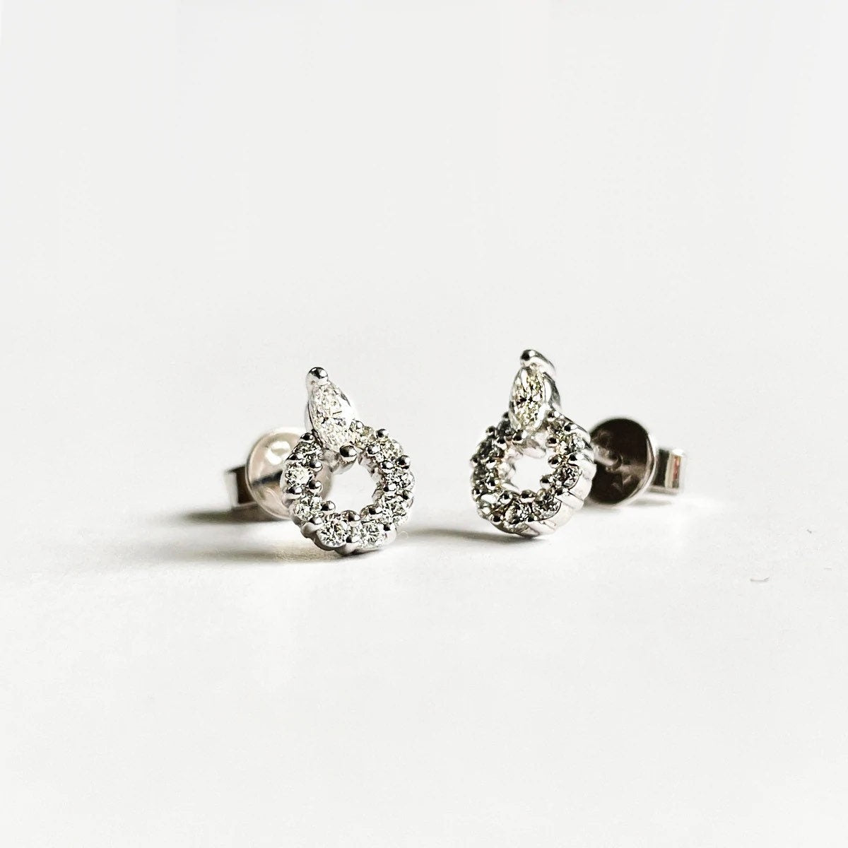 14K Solid Gold Genuine Diamond Halo Studs