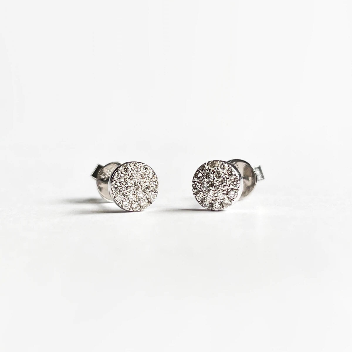 14K Solid Gold Round Pave Diamond Studs