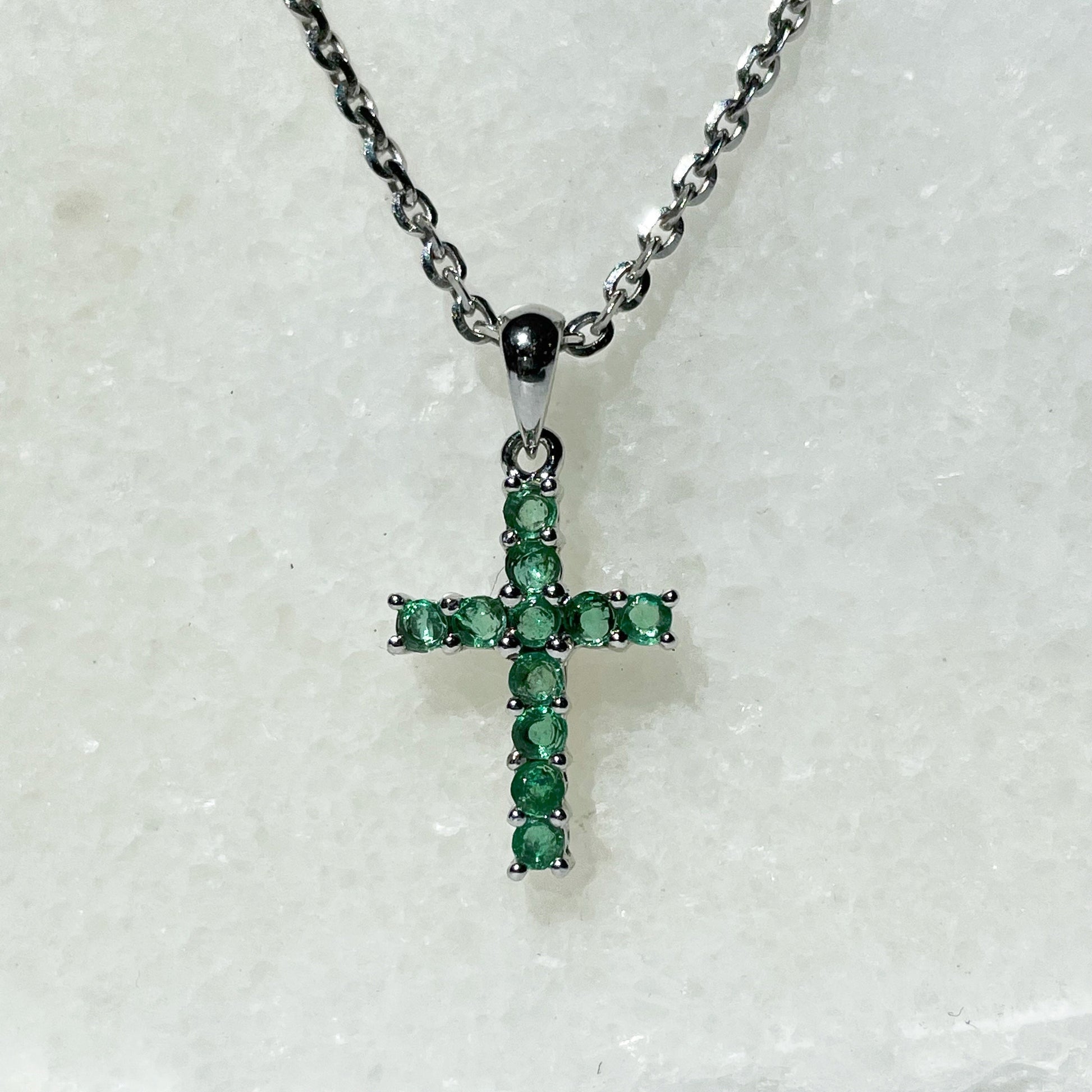 14K Solid Gold Genuine Emerald Cross Pendant