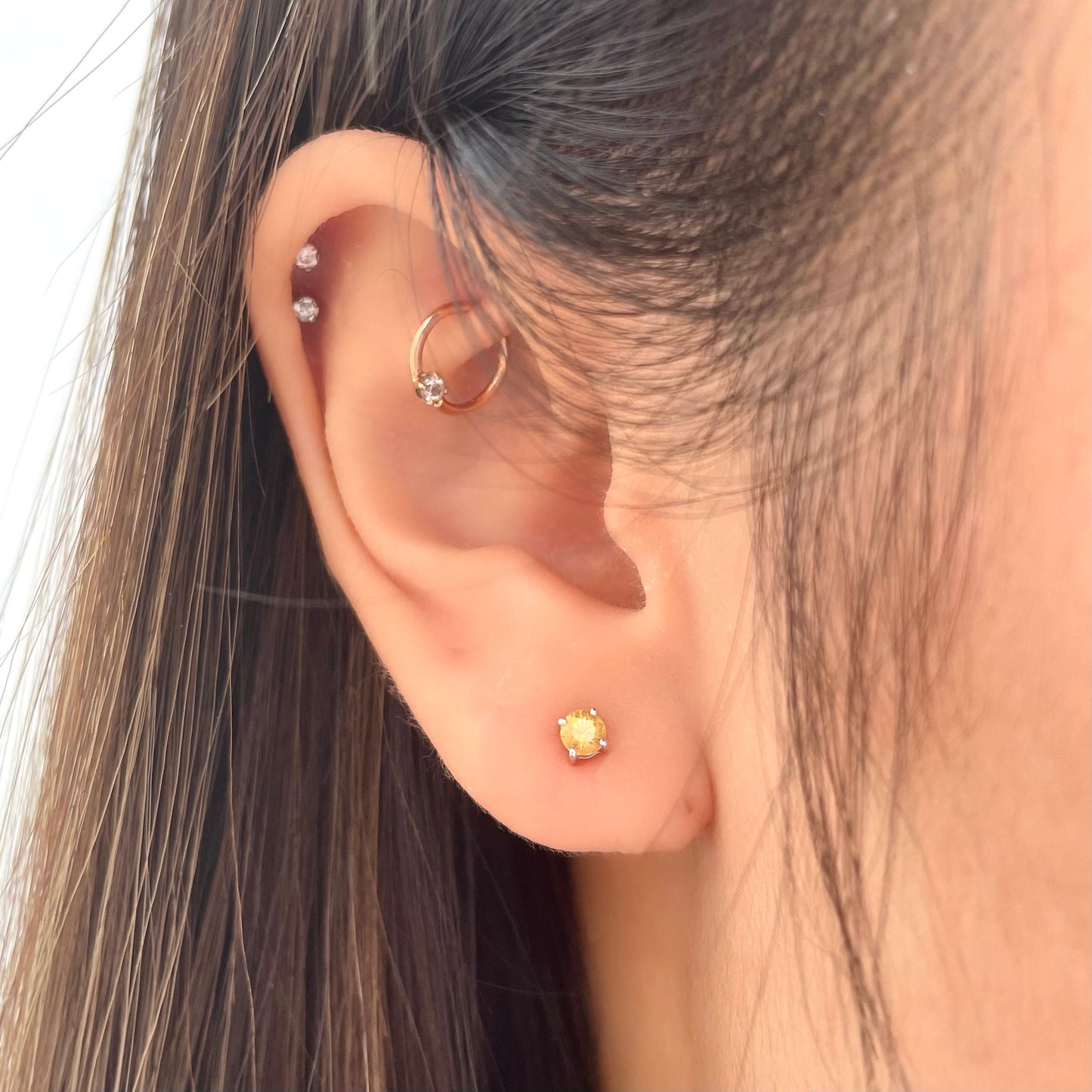 14K Solid Gold Genuine 3mm Yellow Sapphire Studs/Pair