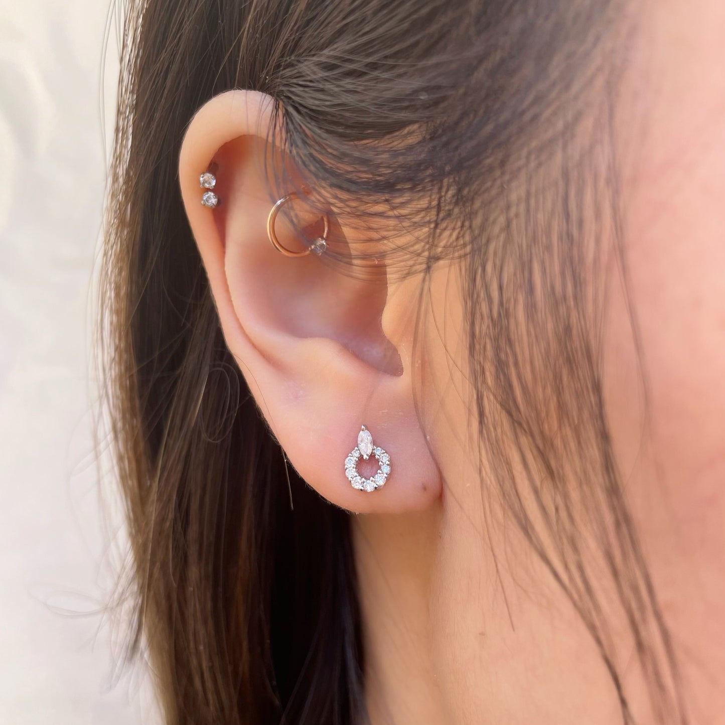 14K Solid Gold Genuine Diamond Halo Studs