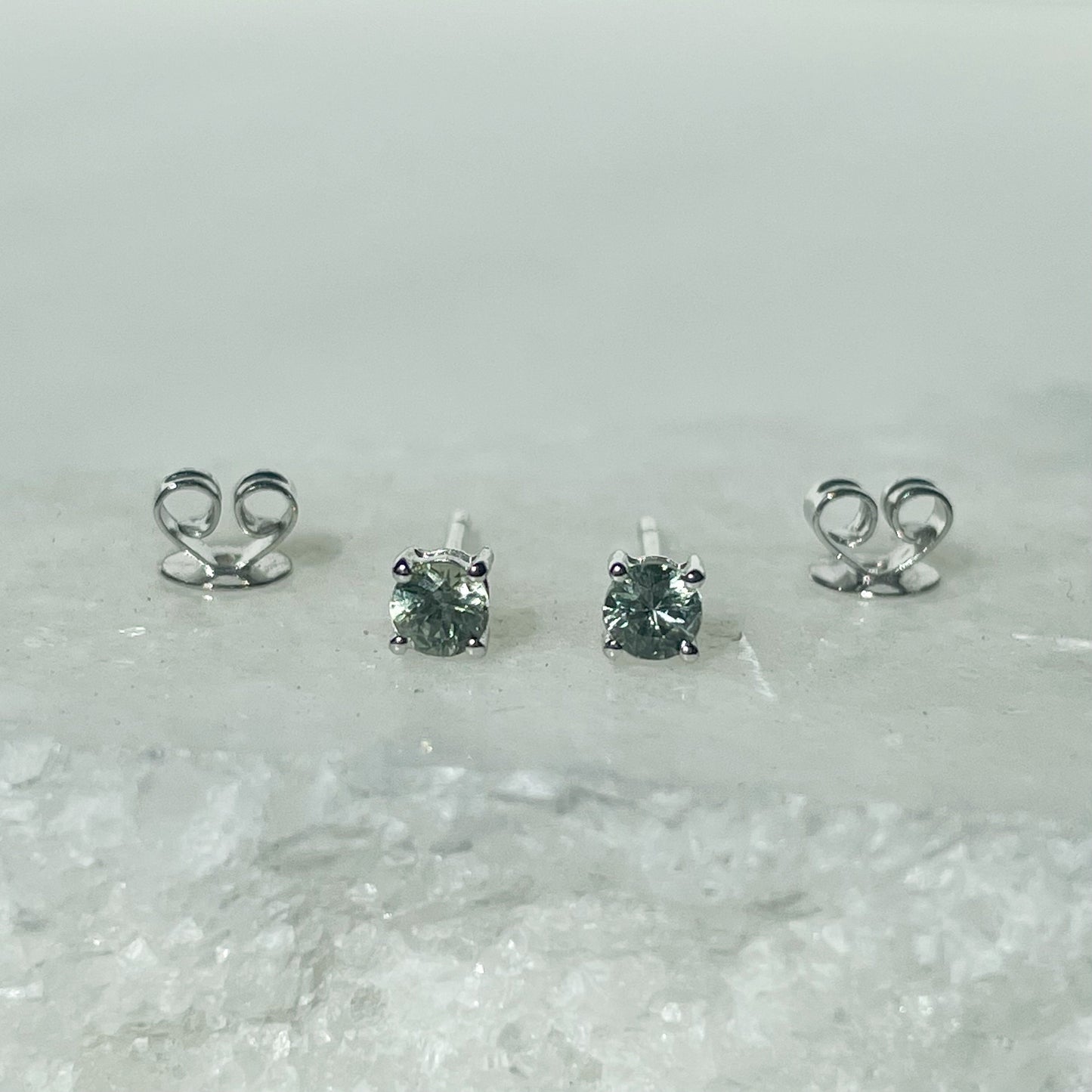 14K Solid Gold Genuine 3mm Green Sapphire Studs