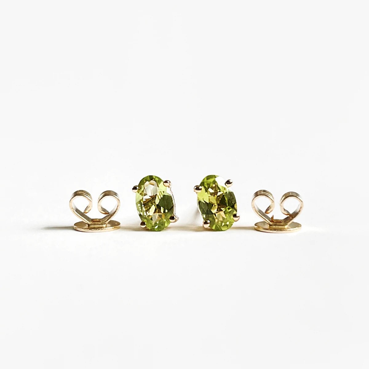 14K Solid Gold Natural Peridot Stud Earrings | Genuine Peridot Earrings | August Birthstone | Oval Gold Studs | Fine Jewelry Gift for Her