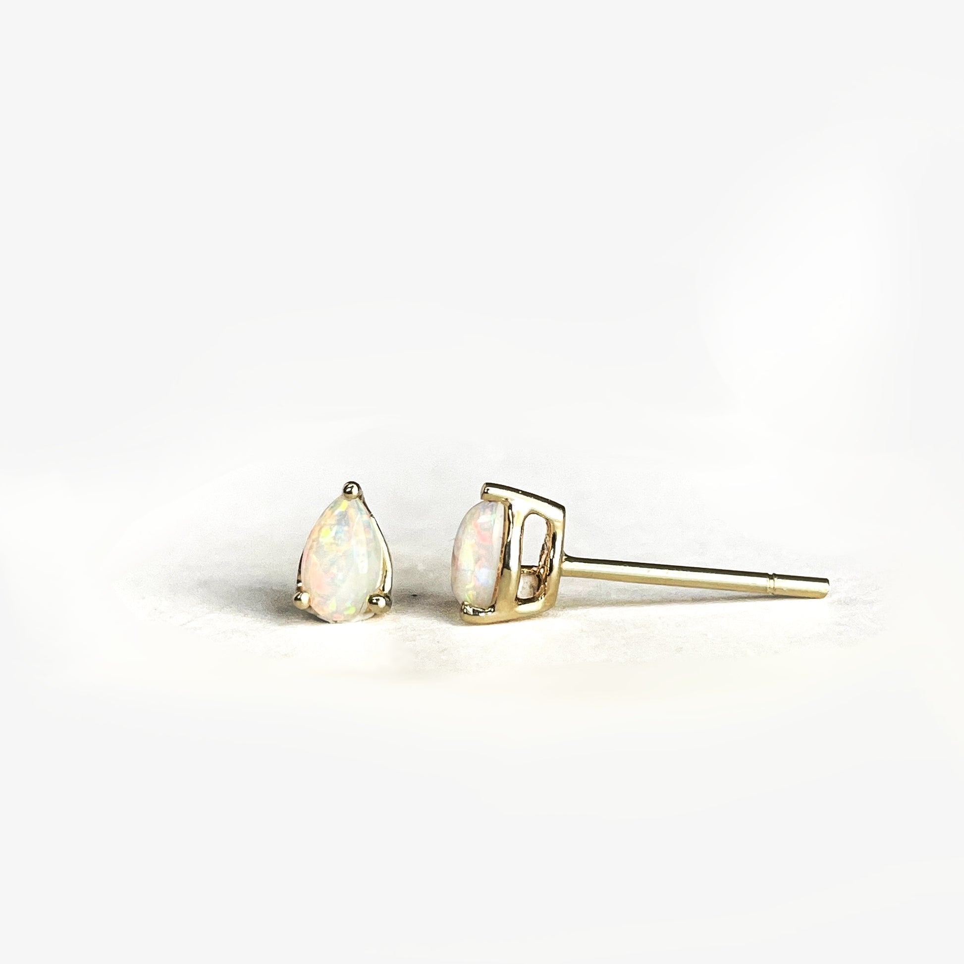 14K Solid Gold Genuine Teardrop Opal Studs
