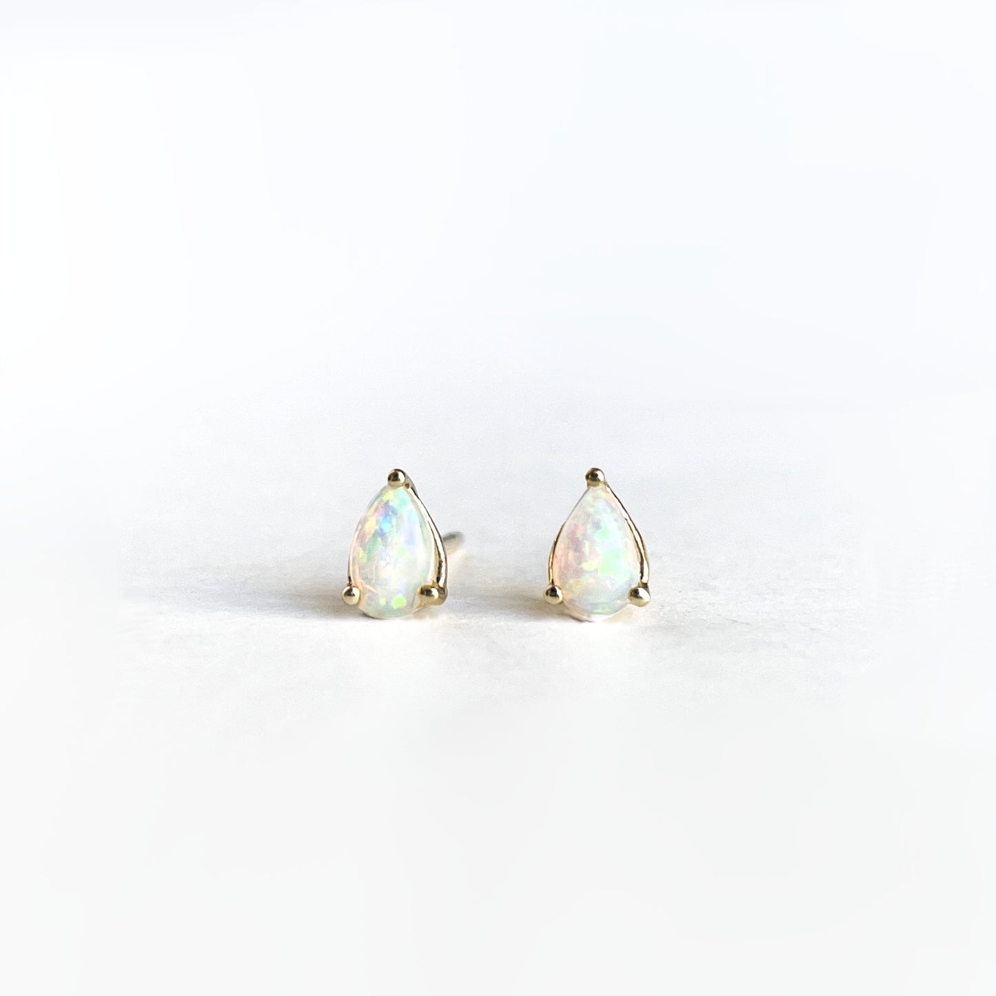 14K Solid Gold Genuine Teardrop Opal Studs