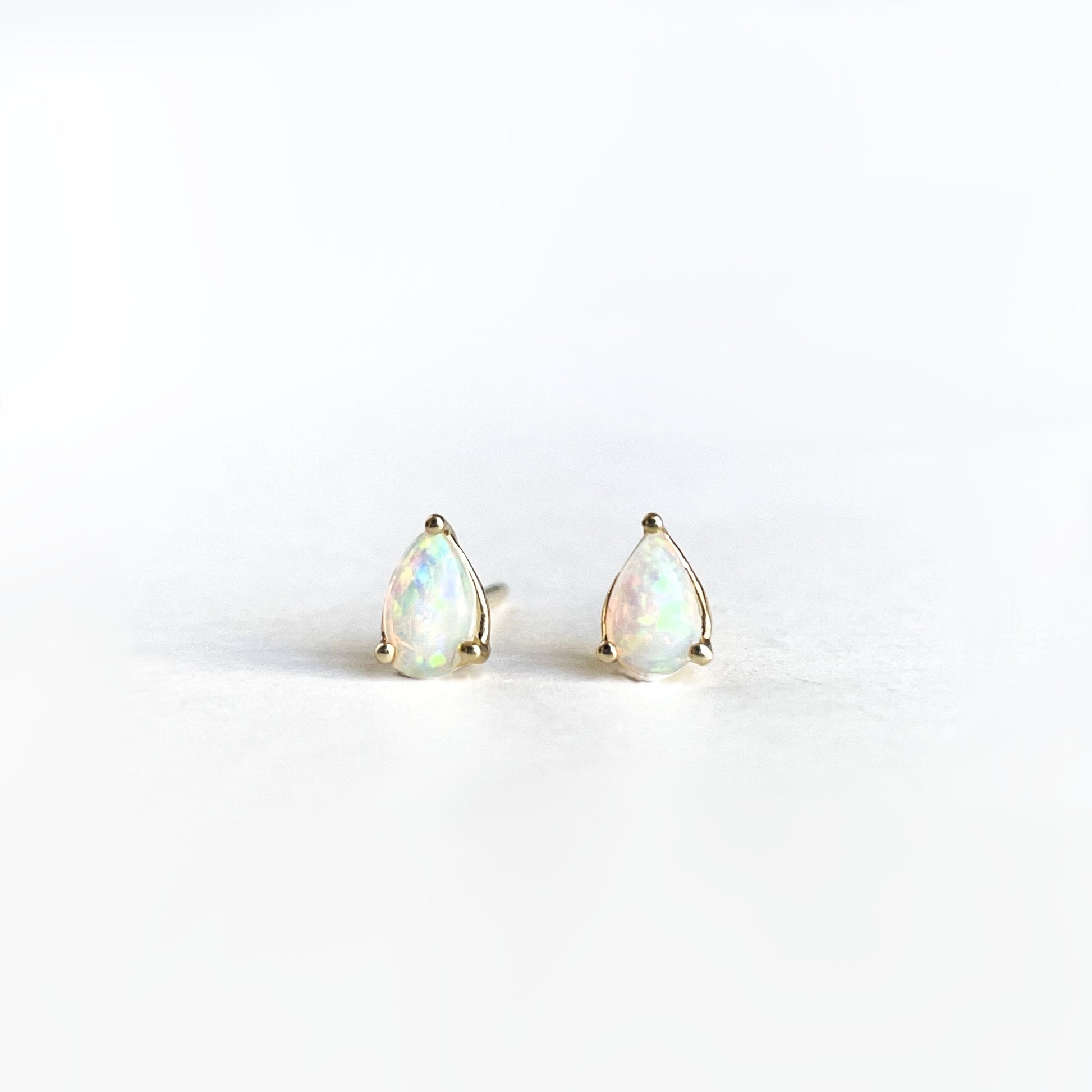 14K Solid Gold Genuine Teardrop Opal Studs