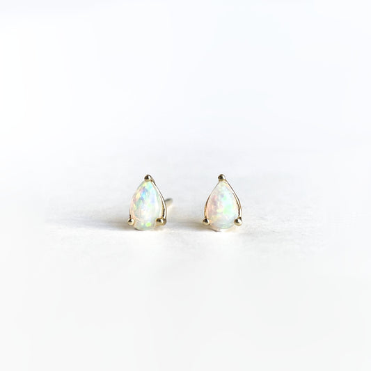 14K Solid Gold Genuine Teardrop Opal Studs