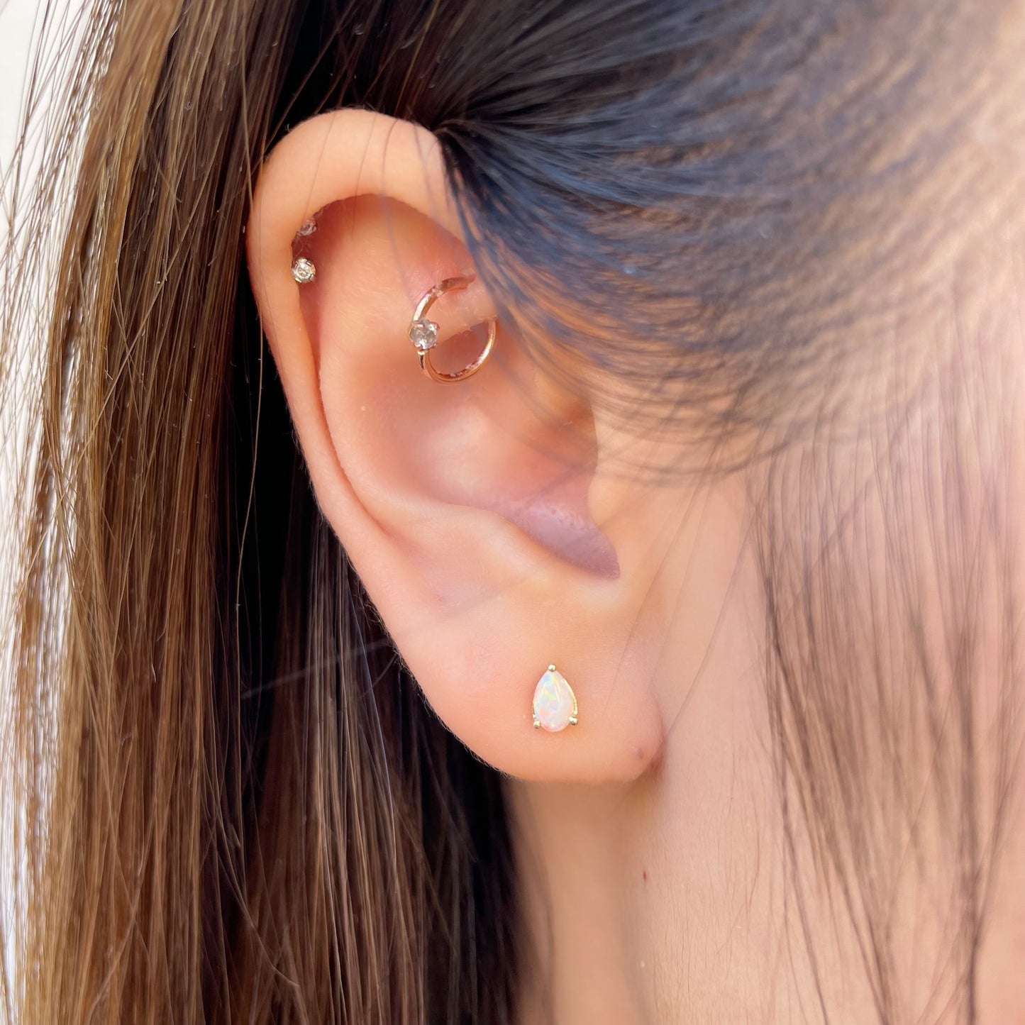 14K Solid Gold Genuine Teardrop Opal Studs