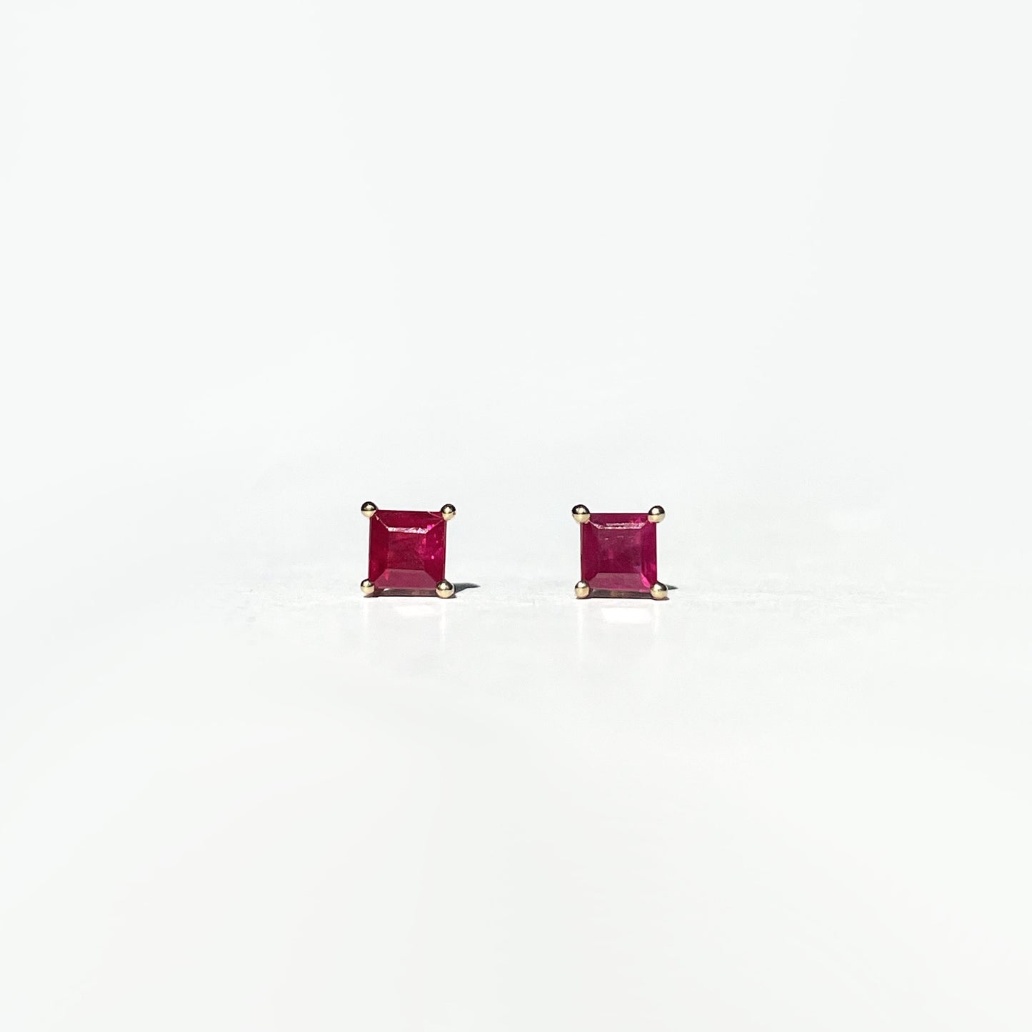 14K Solid Gold Genuine Ruby Square Studs