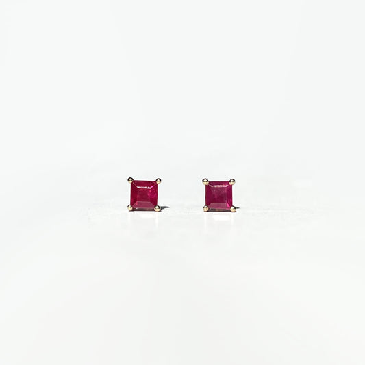 14K Solid Gold Genuine Ruby Square Studs