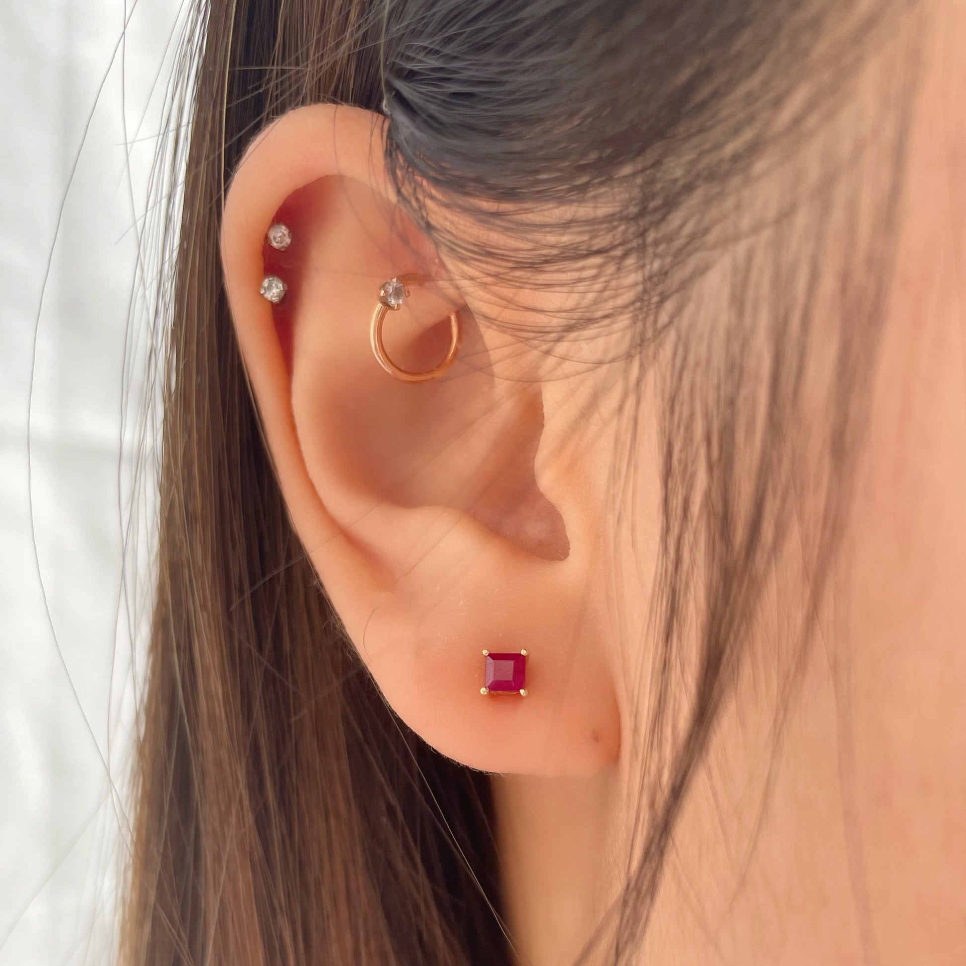 14K Solid Gold Genuine Ruby Square Studs