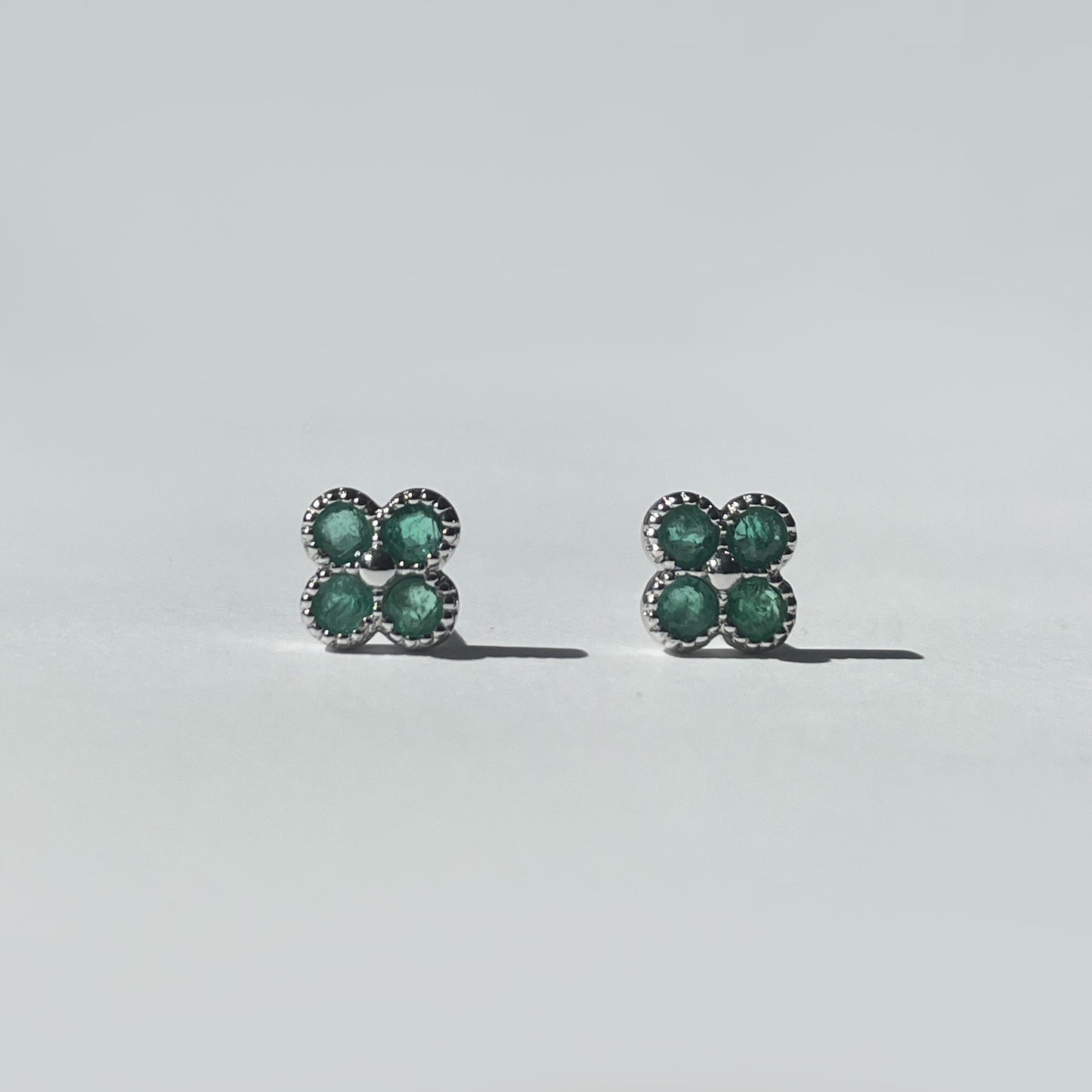 14K Solid Gold Emerald Clover Studs / Earring
