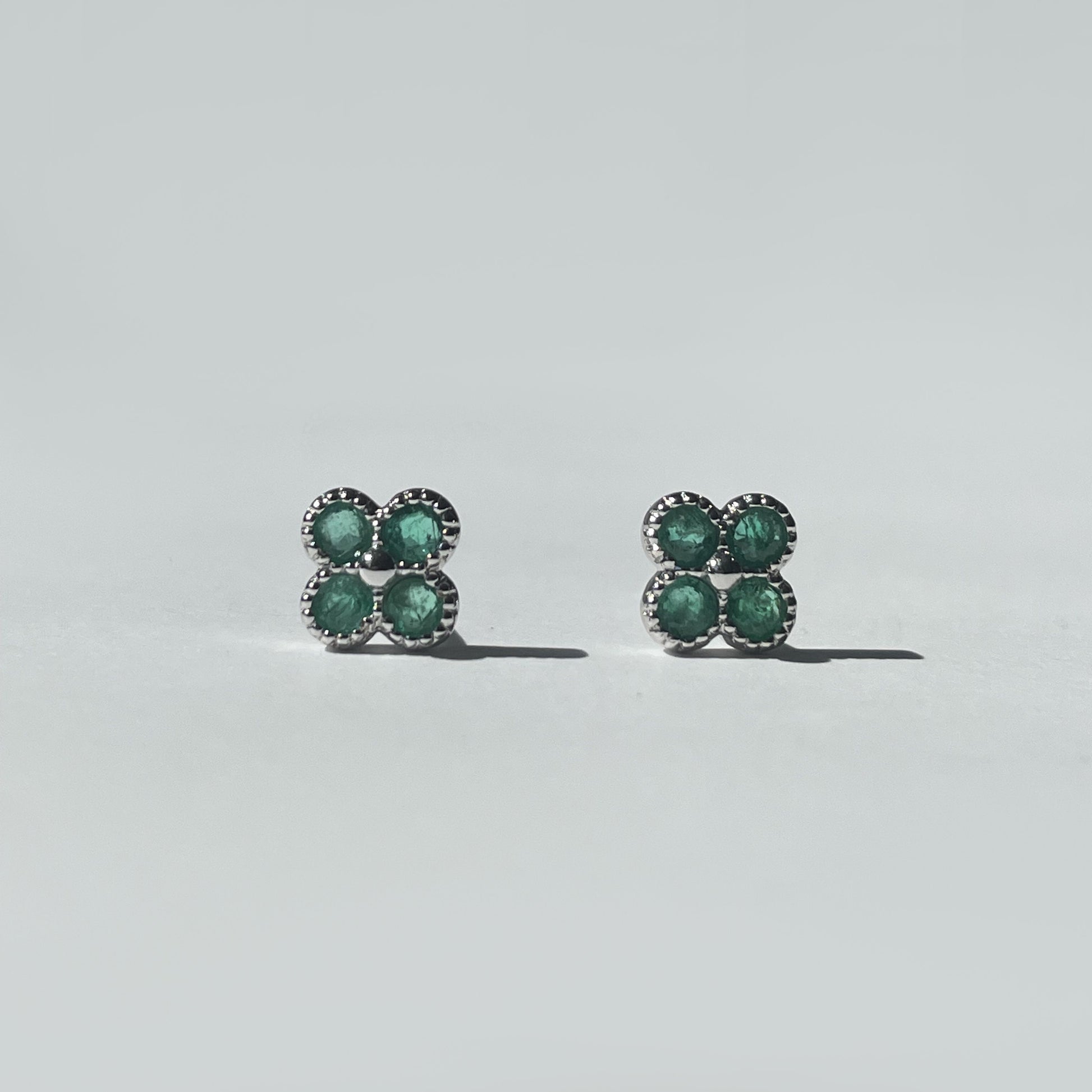 14K Solid Gold Emerald Clover Studs / Earring