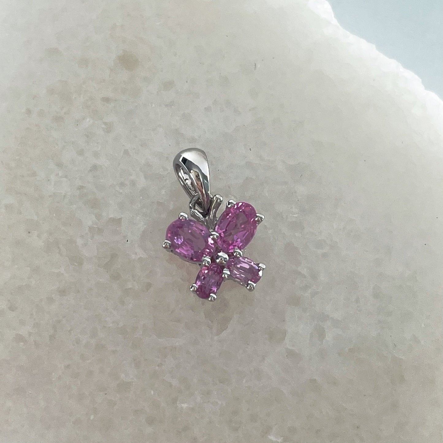 14K Solid Gold Genuine Pink Sapphire Butterfly Pendant