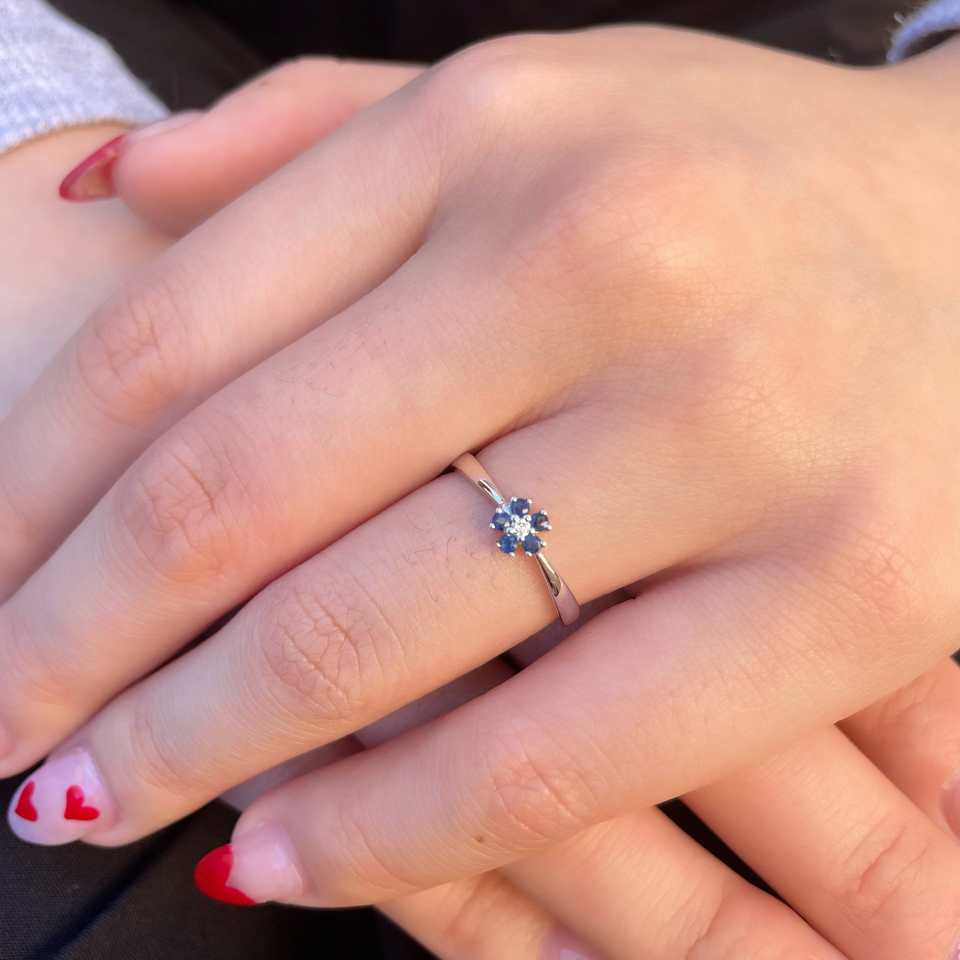 14K Solid Gold Natural Sapphire Flower Ring | Sapphire Floral Ring | Sapphire Promise Ring | Dainty Fine Jewelry Gift