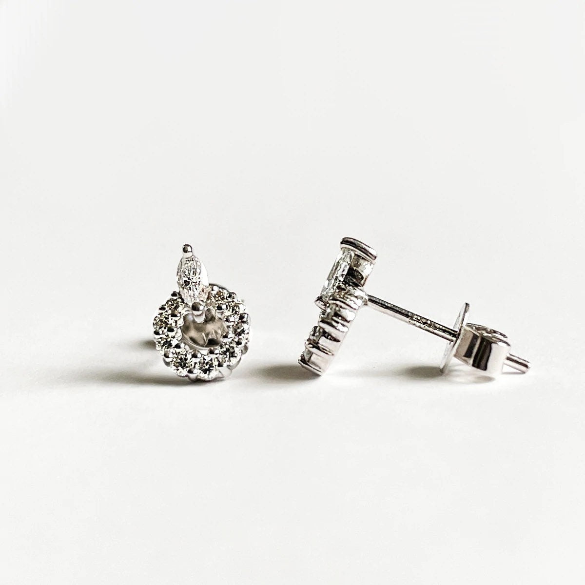 14K Solid Gold Genuine Diamond Halo Studs